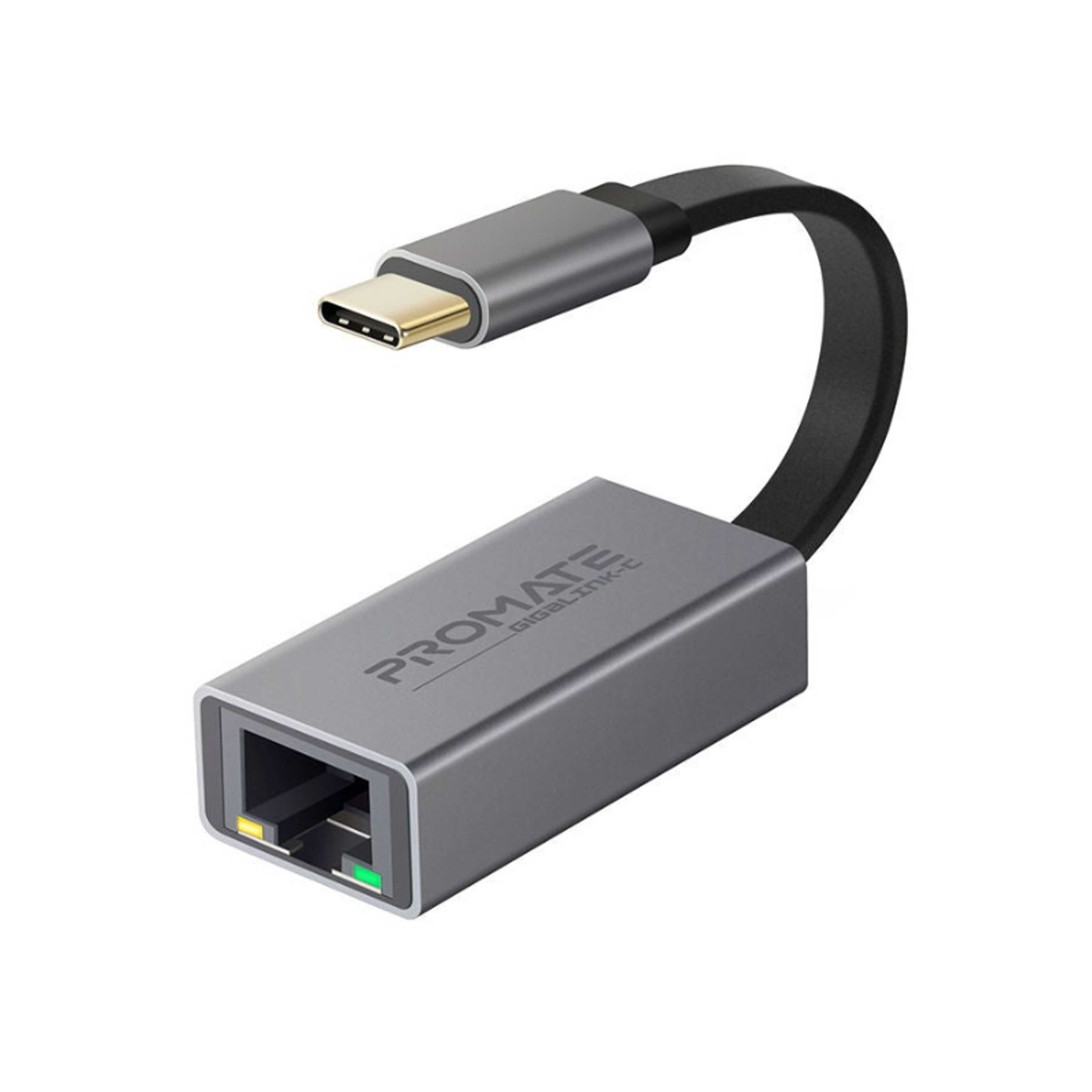 USB-C to Ethernet Adapter, Aluminium High-Speed USB Type-C to 1Gbps RJ45 Gigabit Ethernet LAN Network Adapter for MacBook Pro, MacBook Air, Surface book, Chromebook, XPS, Samsung S10, S10+, GigaLink-C  Grey Black - Product Main Image