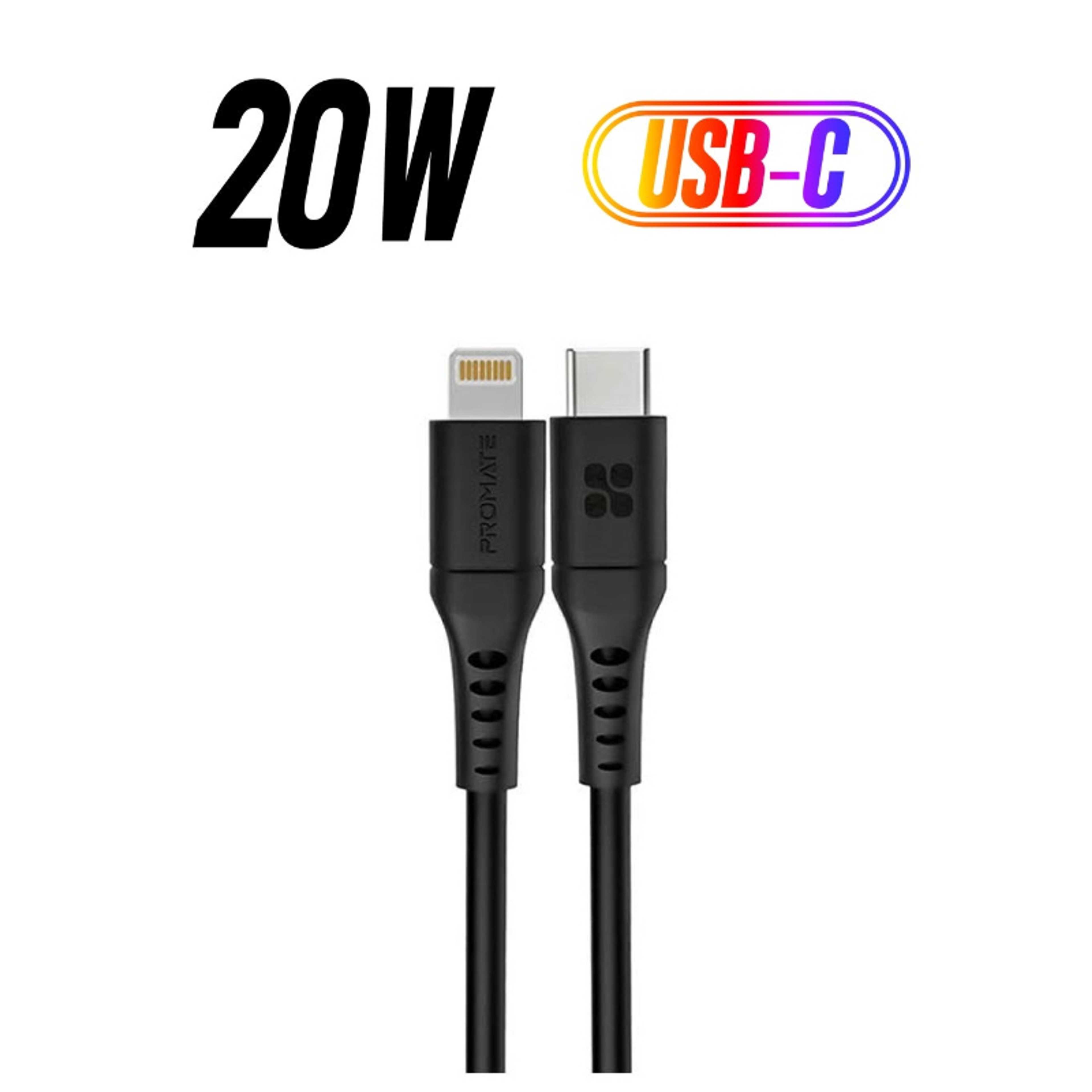 20W Power Delivery Fast Charging Lightning Cable 2M Black - Product Main Image