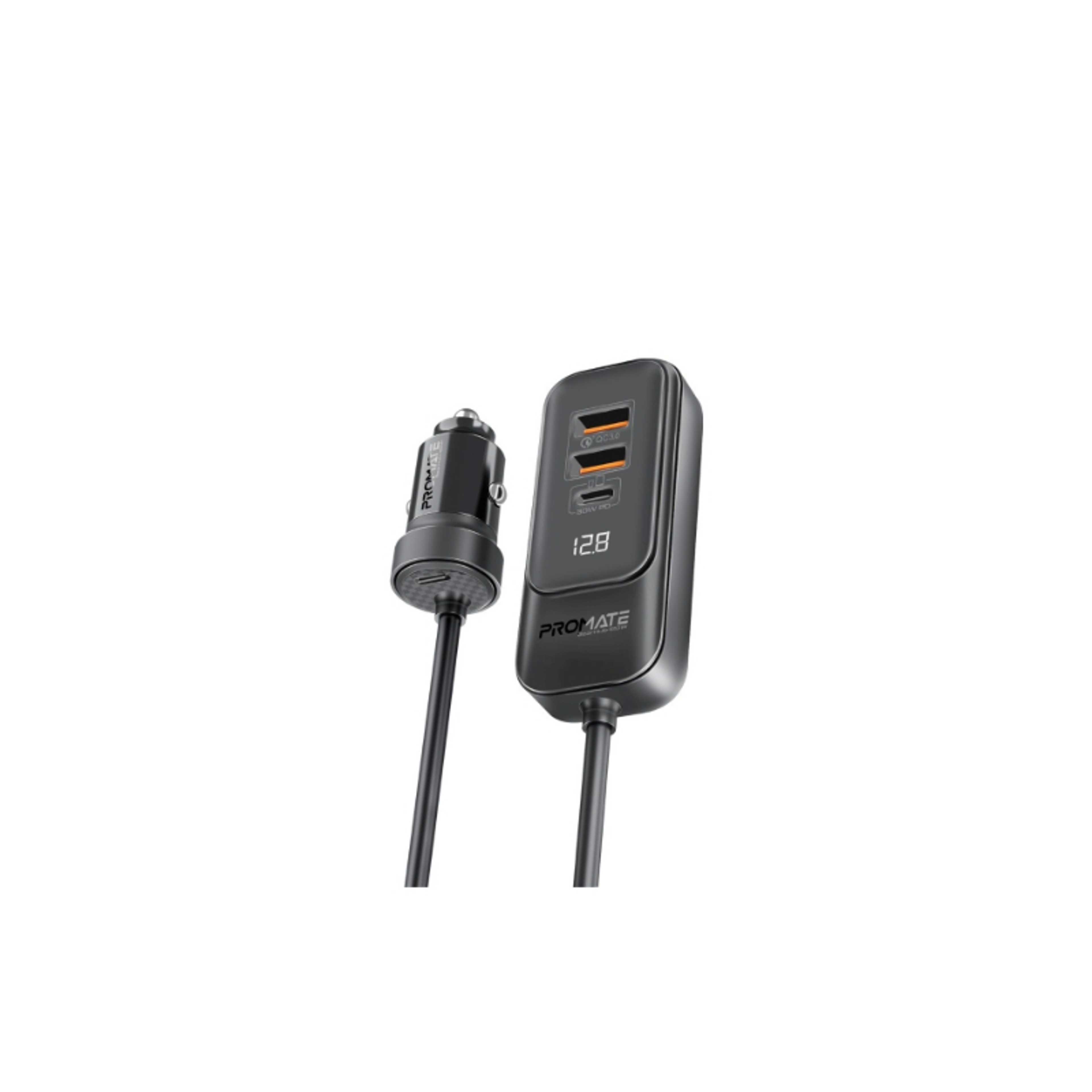 iPhone 16 Car, Premium 120W DC Charger With Extended Fast-Charging Hub, Dual USB-C Power Delivery Ports, Dual Qualcomm QC 3.0 USB-A Ports And 1.5M Long Cable For iPhone 15, iPad Air - Black - Product Main Image