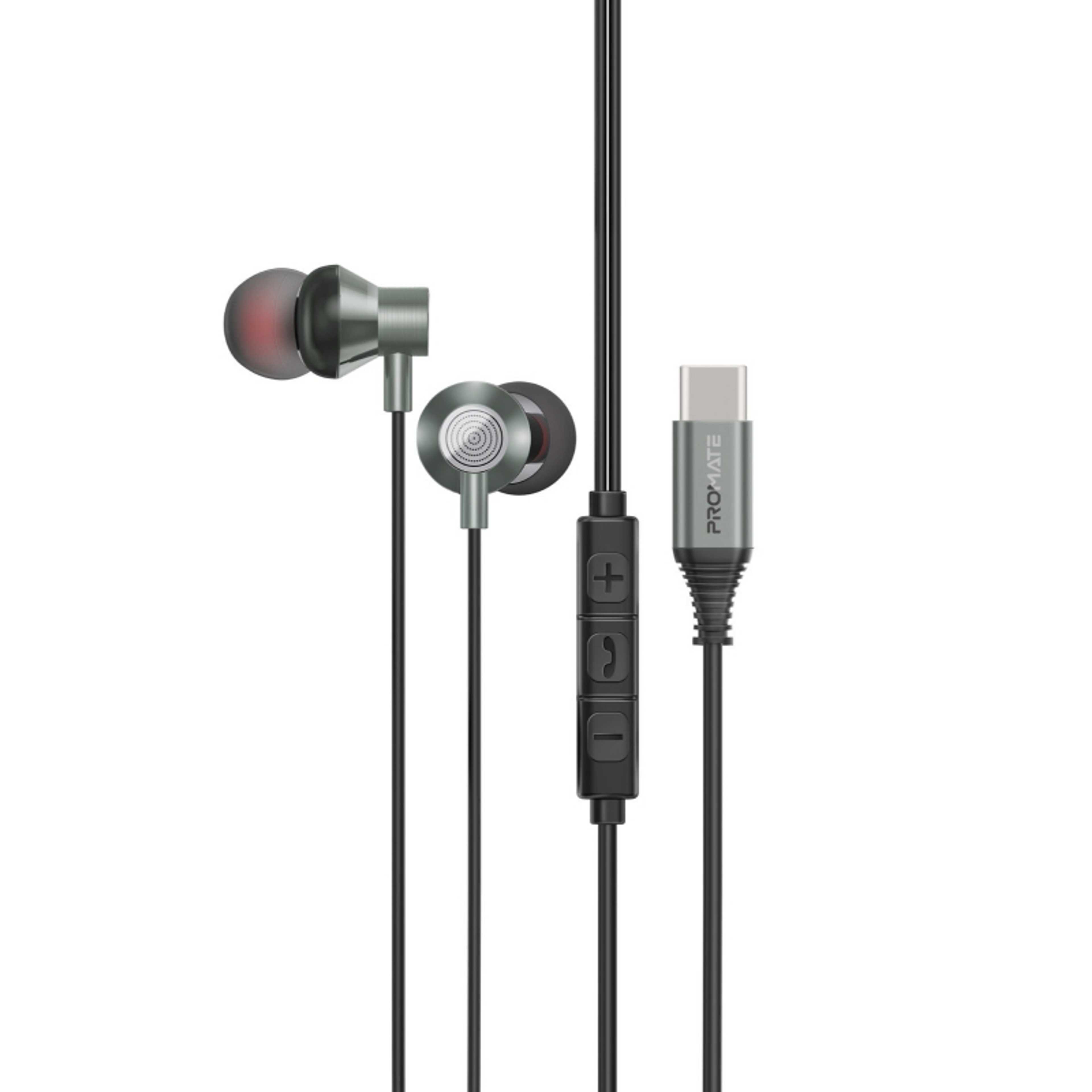 Earphones with USB-C Connector, Wired Earbuds with Microphone, Call Function, Anti-Tangle Wire and Volume Control Grey - Product Main Image