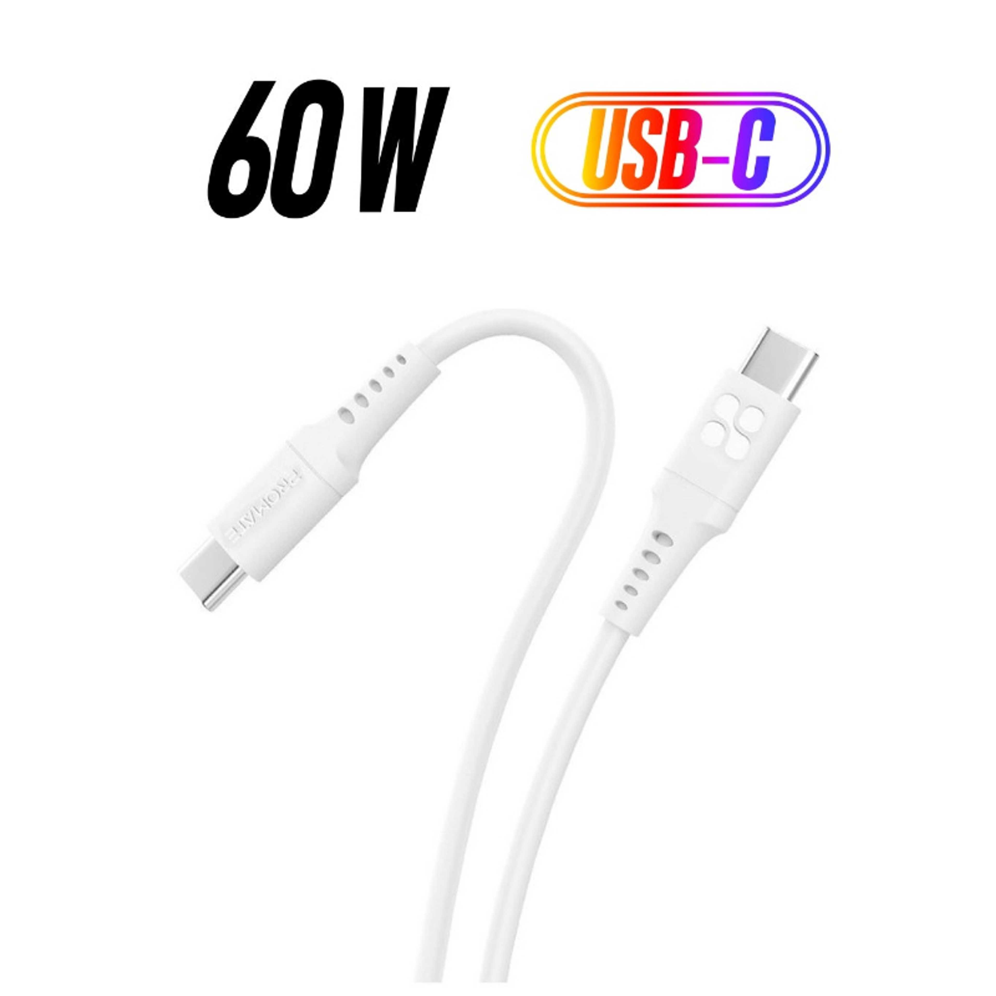 60W Power Delivery Ultra-Fast USB-C Soft Silicon Cable 2M White - Product Main Image