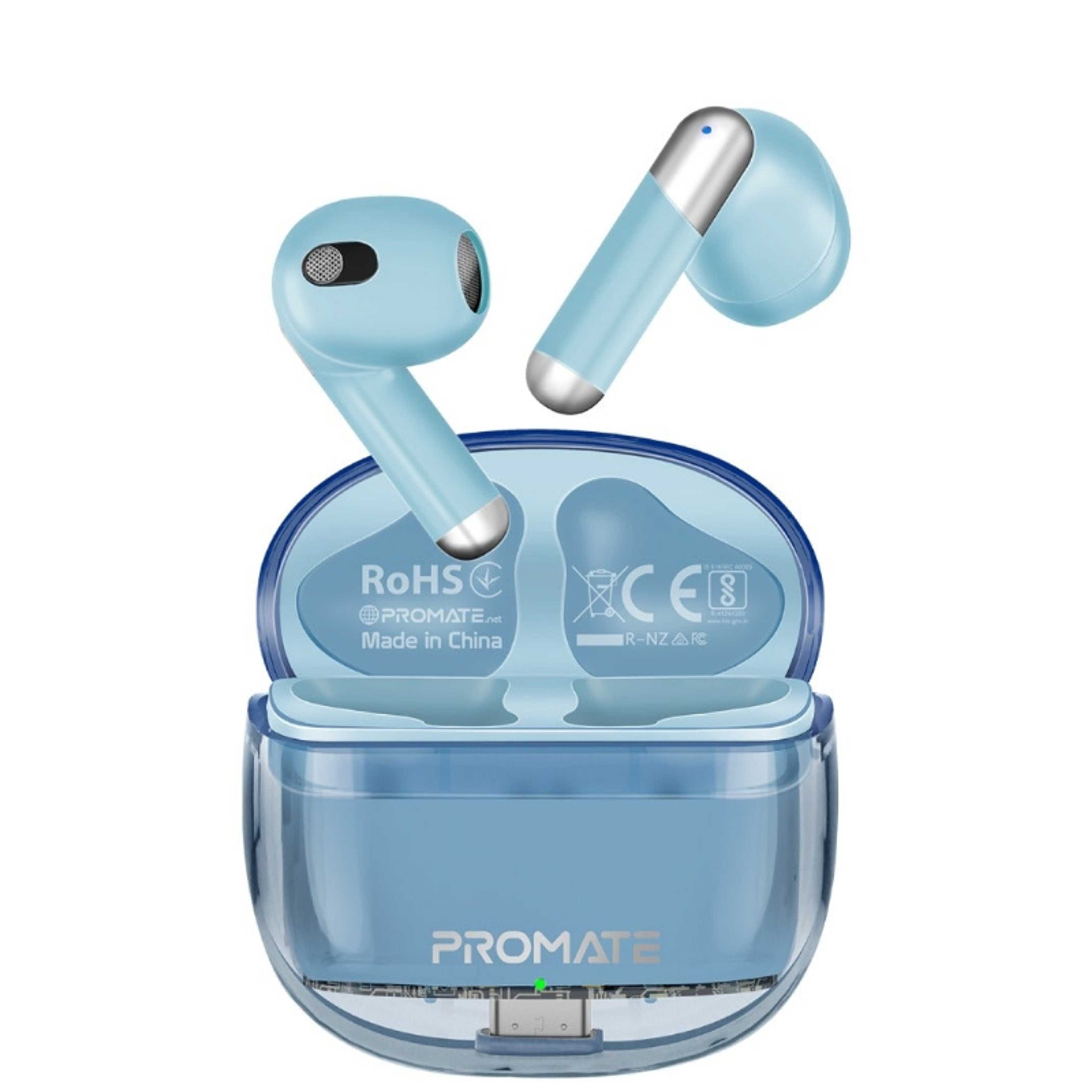 Earbuds, In-Ear True Wireless Bluetooth v5.3 Earphones with Transparent Case, 26-hour Playback Time, Intelligent Touch Controls and 350mAh Battery Capacity for iPhone, Galaxy, TransPods Blue - Product Main Image