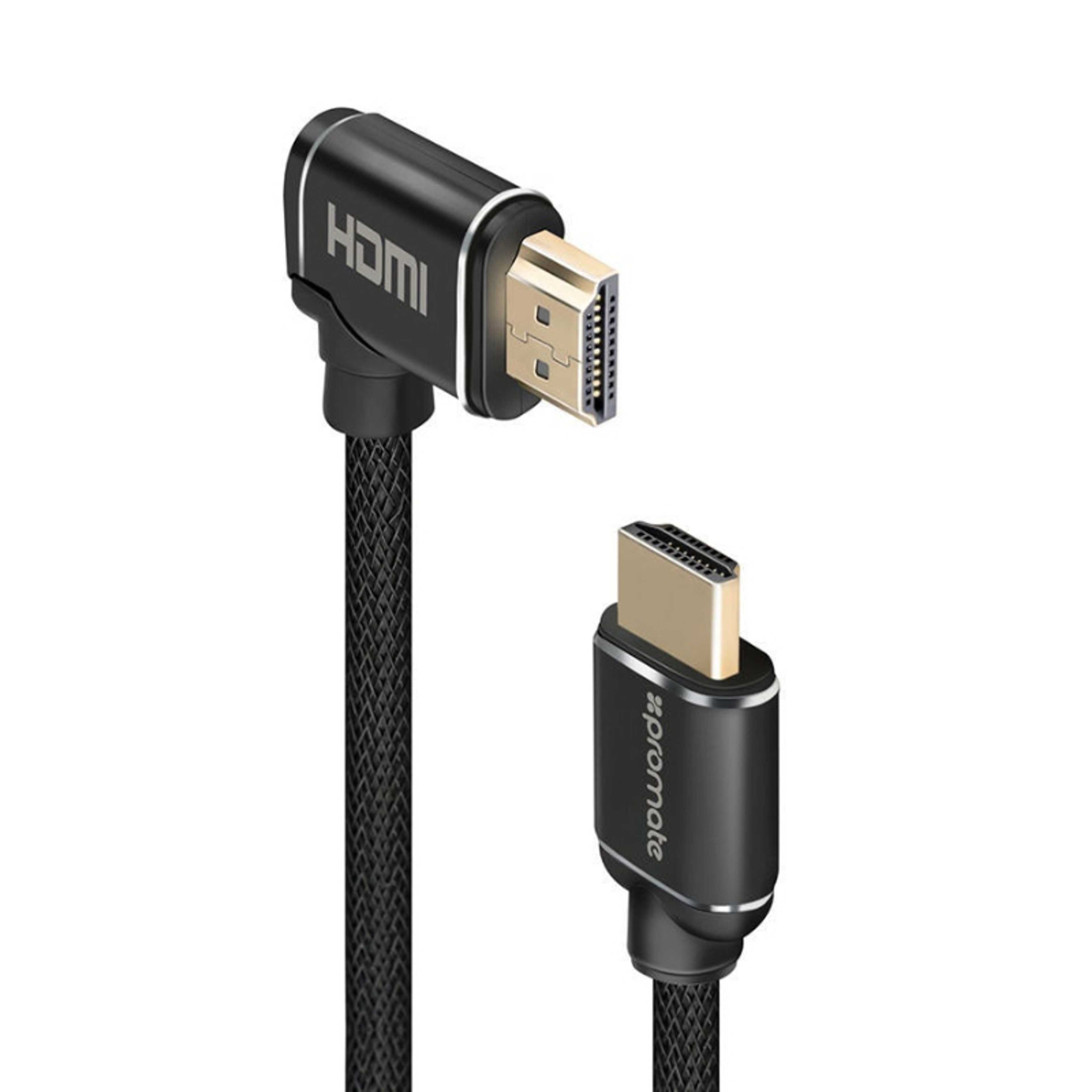 Promate HDMI Cable, High-Speed 90 Degree Right-Angle 4K HDMI 3 Meter Cable with 3D Video Support and 24K Gold Plated Connectors, proLink4K1-300 Black - Product Main Image