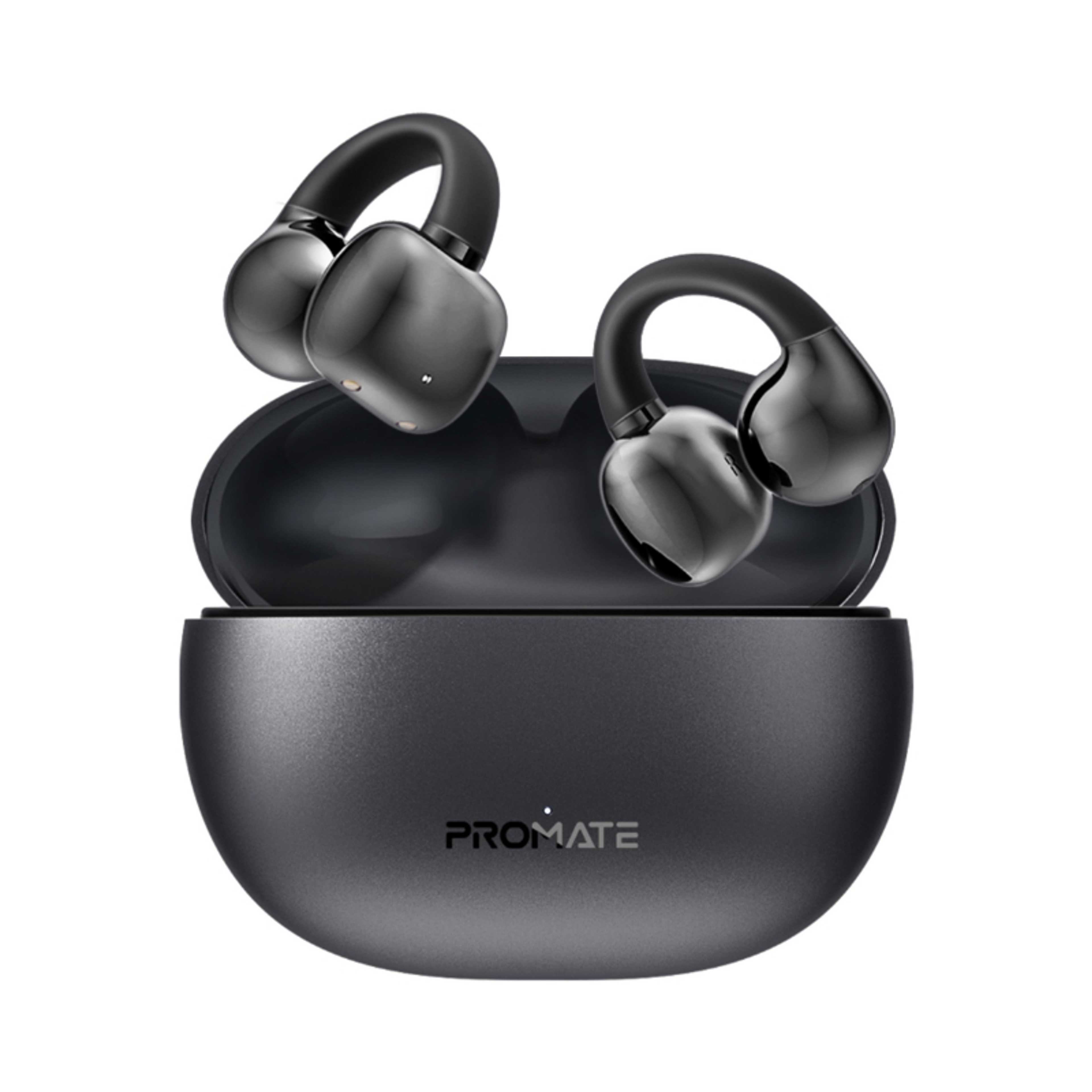 Promate True Wireless Earbuds with OWS Technology, Touch Control, Ergonomic Open-Ear Clip Design, 28-Hour Playtime, 500mAh Charging Case, IPX4 Water-Resistance Black - Product Main Image