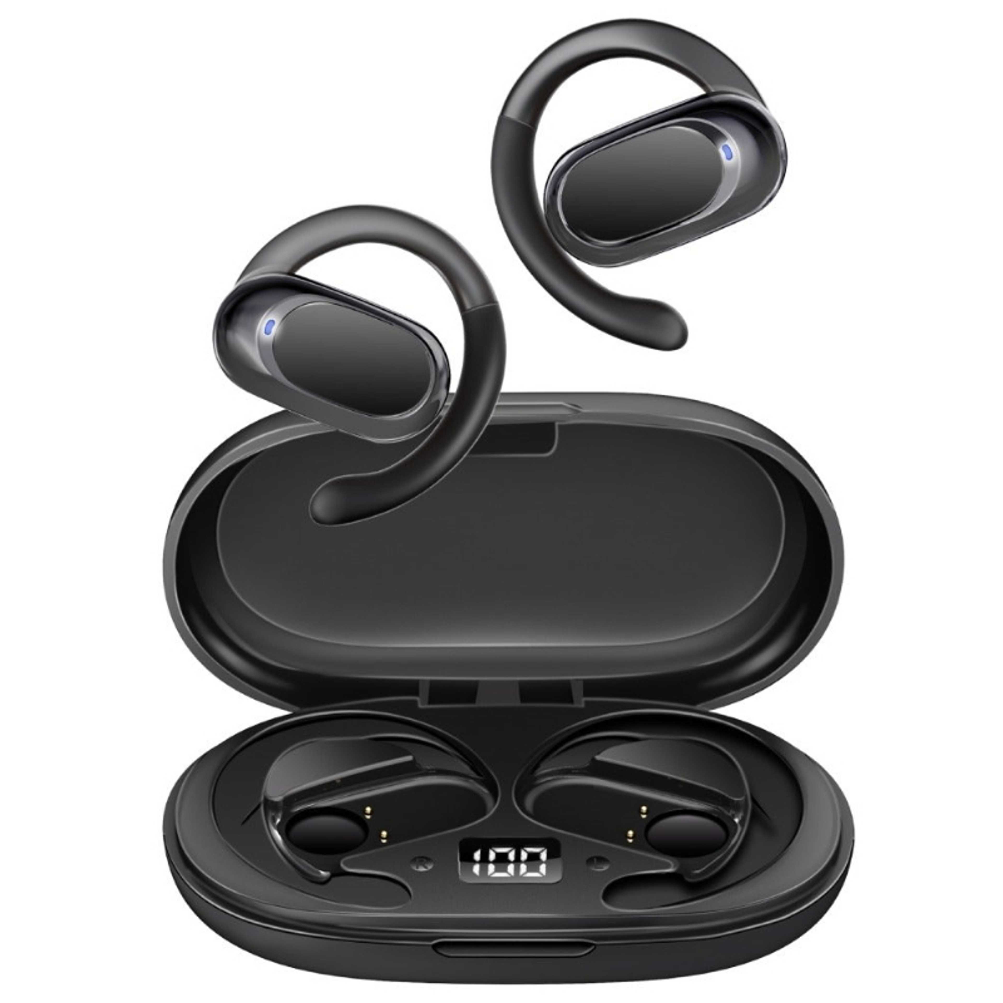Open Ear Bluetooth Earbuds, Ergonomic Hook Fit True Wireless ENC Headphones with Air Conduction Technology, Built-In Mic, 48-hour Playtime, and Smart Touch-Controls Black - Product Main Image