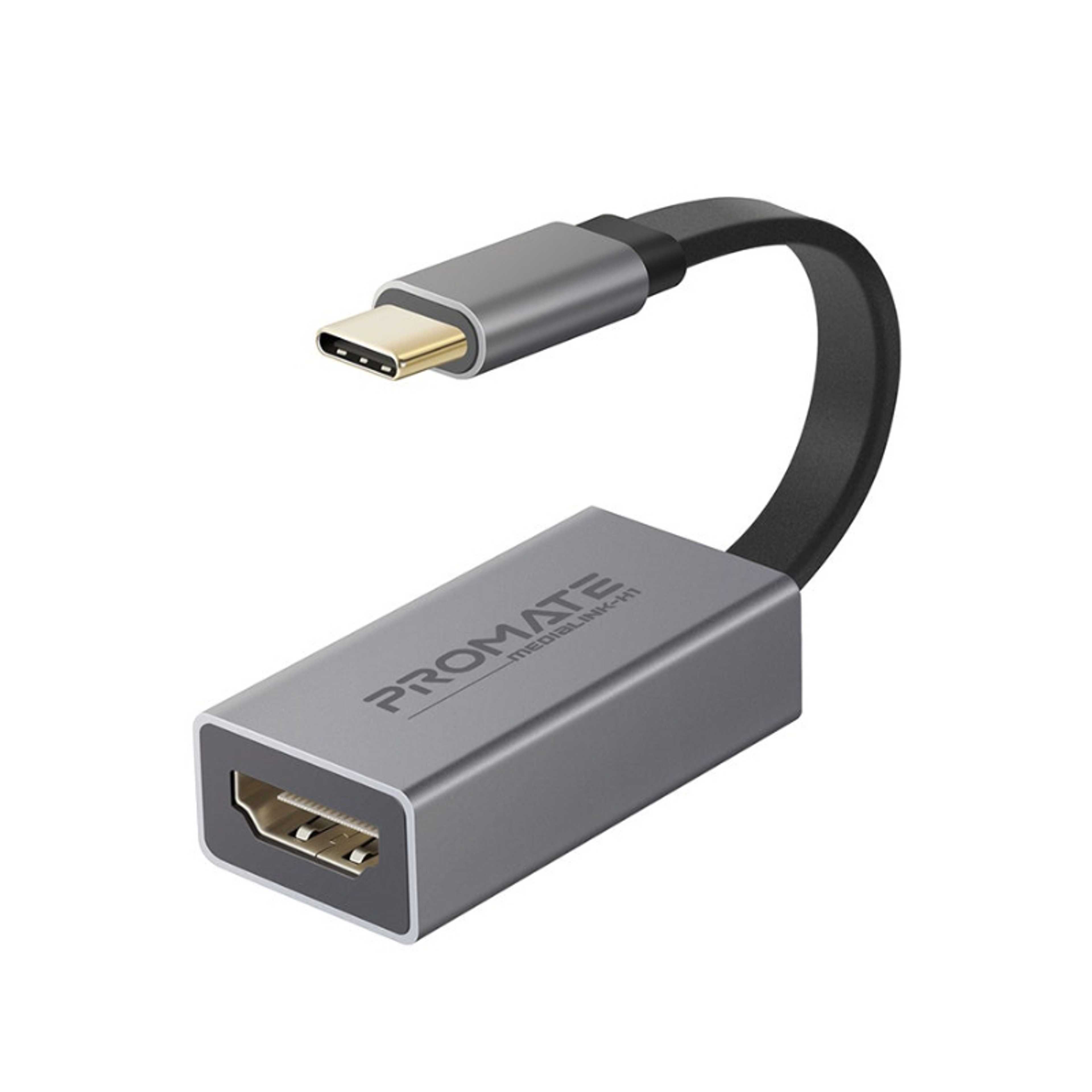 Promate USB C to HDMI Adapter, Ultra-Compact  4k 30hz with High Definition Video for MacBook Pro, Google Chromebook, Samsung, MediaLink-H1 Grey/Black - Product Main Image