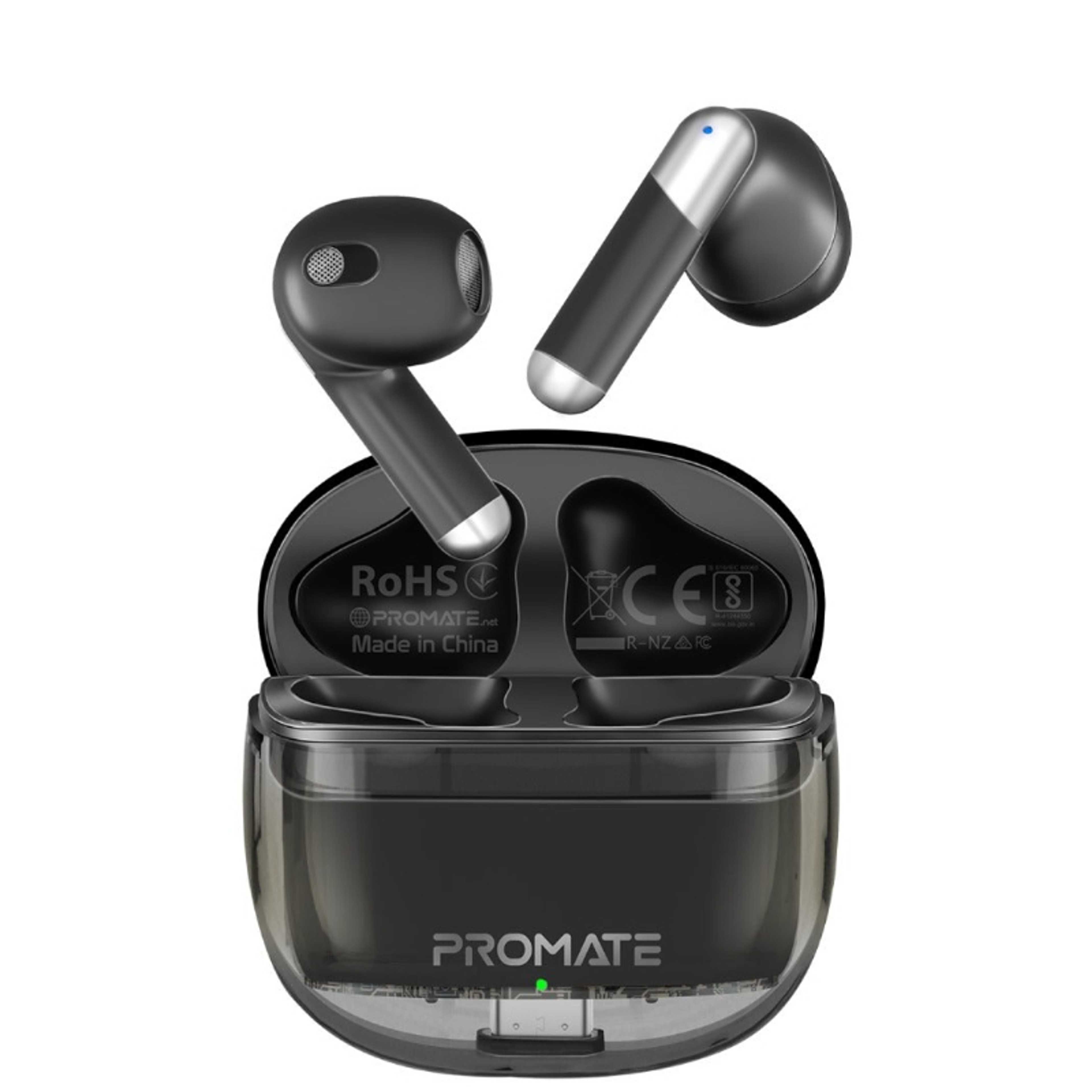 Earbuds, In-Ear True Wireless Bluetooth v5.3 Earphones with Transparent Case, 26-hour Playback Time, Intelligent Touch Controls and 350mAh Battery Capacity for iPhone, Galaxy, TransPods Black - Product Main Image
