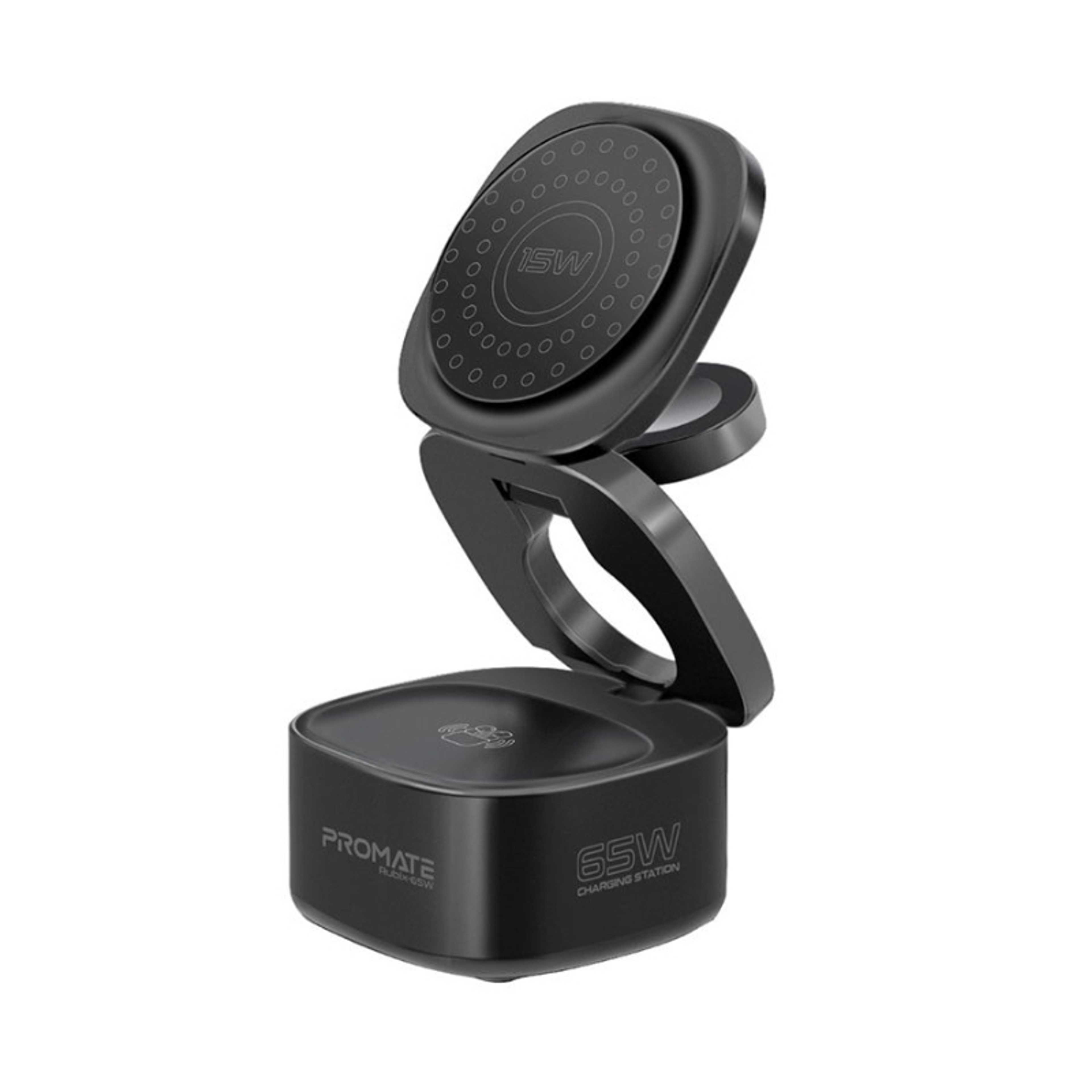 Foldable 4-In-1 Charging Station GaNFast 65W Magsafe With 15W Wireless Pad AirPods And Apple Watch Fast Charging Qualcomm QC 3.0 USB-A 45W USB-C Power Delivery Port Black - Product Main Image