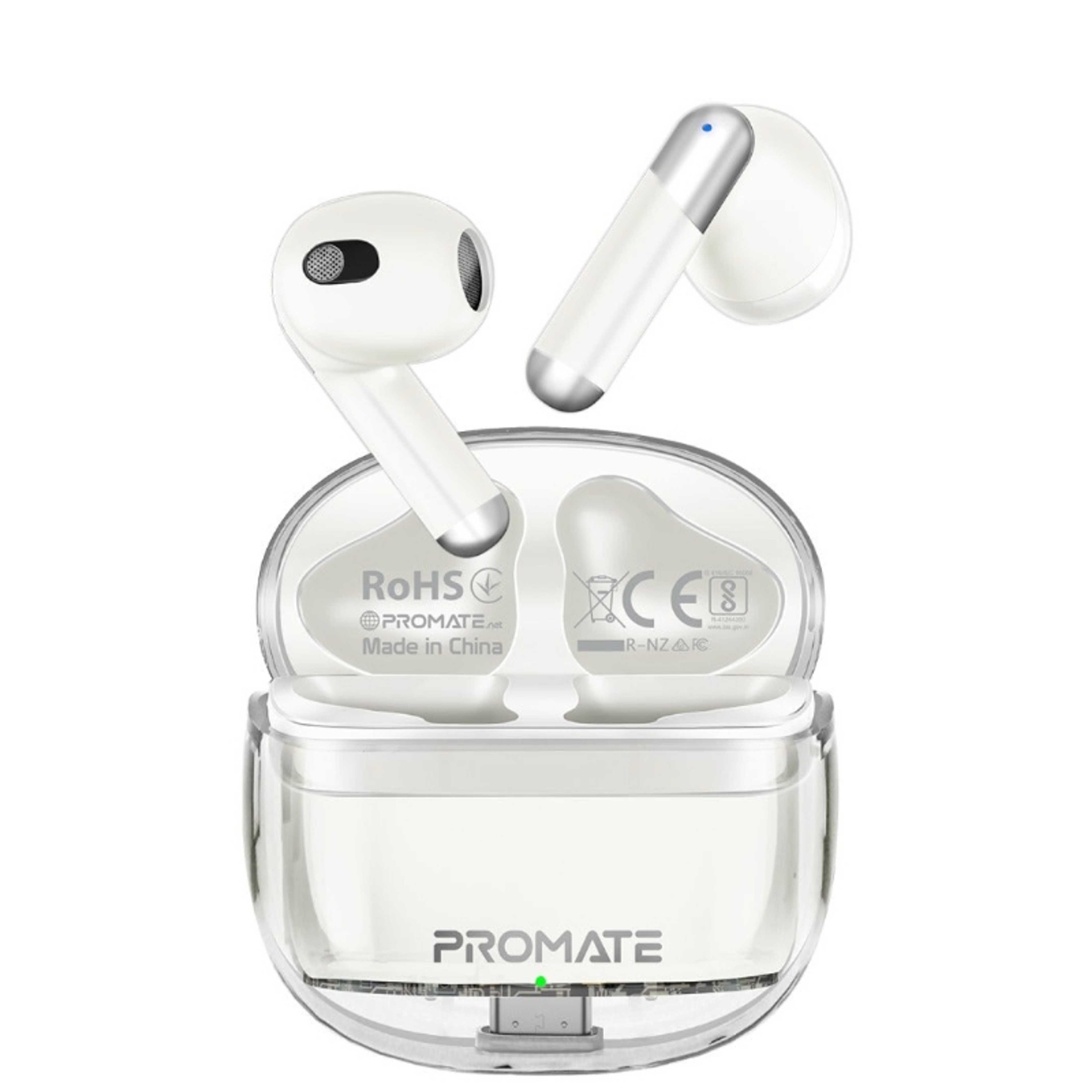 Earbuds, In-Ear True Wireless Bluetooth v5.3 Earphones with Transparent Case, 26-hour Playback Time, Intelligent Touch Controls and 350mAh Battery Capacity for iPhone, Galaxy, TransPods White - Product Main Image