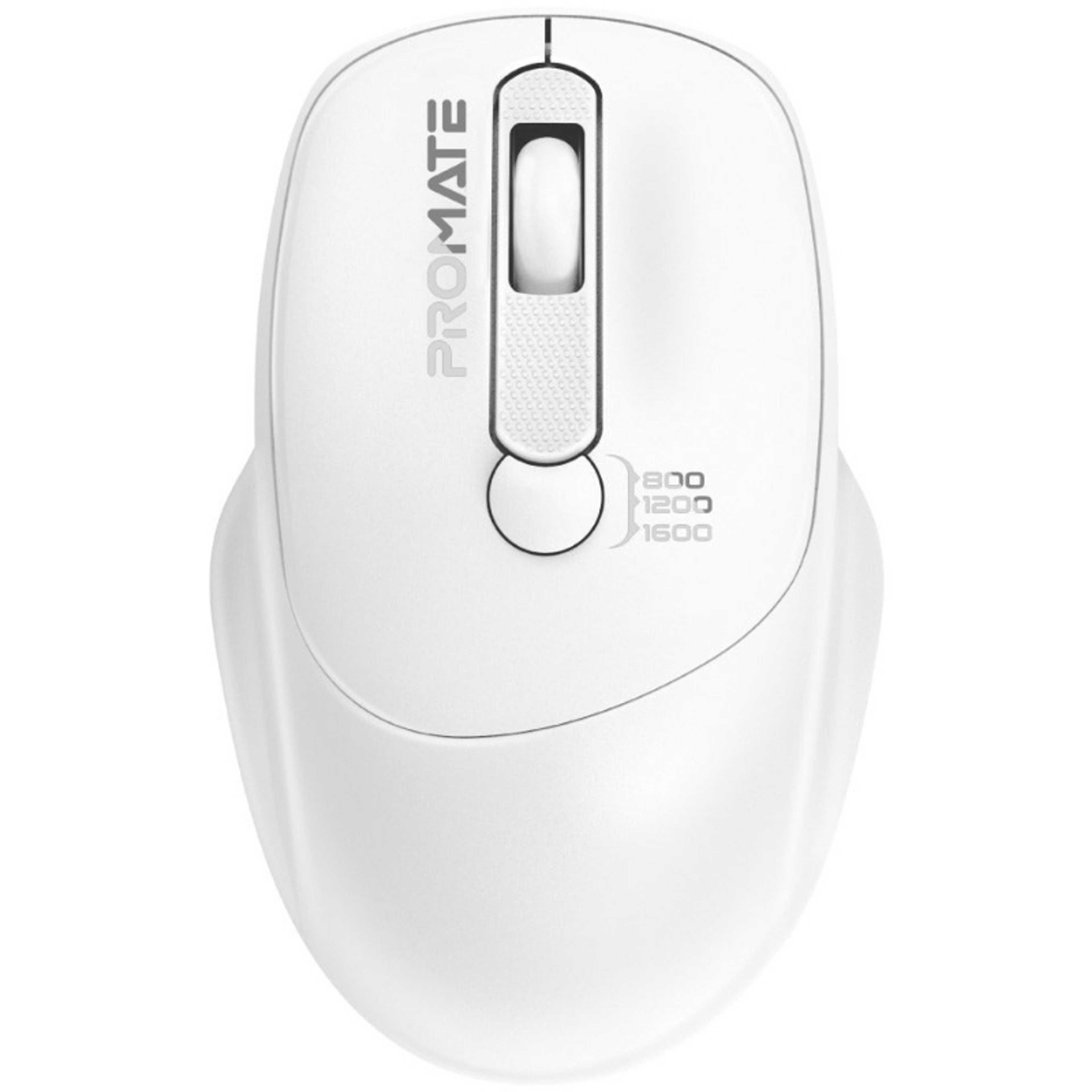 Promate 2.4G Wireless Ergonomic Mouse, High Precision 1600DPI  Ambidextrous Mouse with USB Nano Receiver, 10m Range, 120h Work Time White - Product Main Image