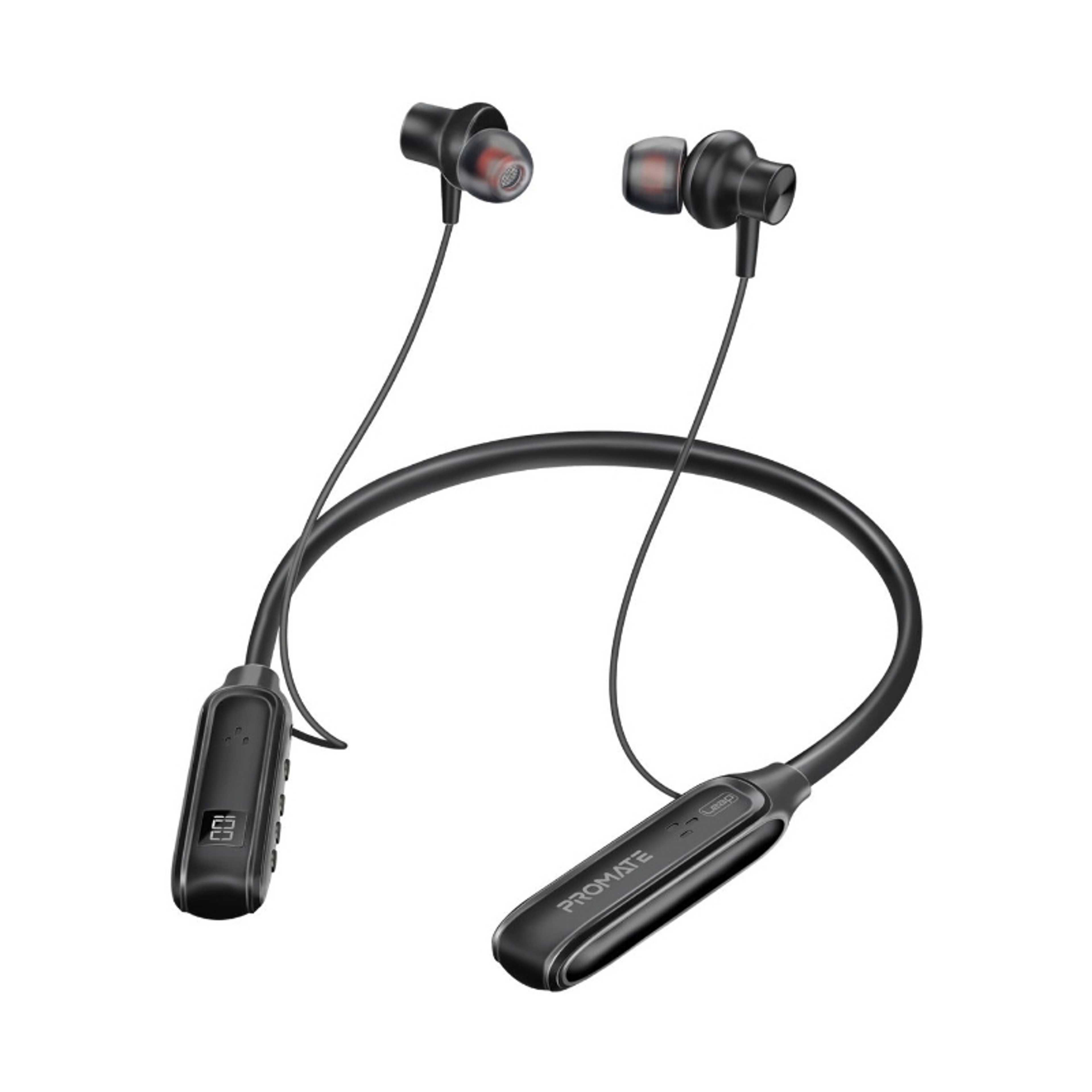 Wireless Neckband Earphones, High-Definition Bluetooth 5.3 Earphones with in-line Controls, Anti-Slip Silicone, LCD Screen, Sweat-Resistance and 150H Long Playtime Black - Product Main Image