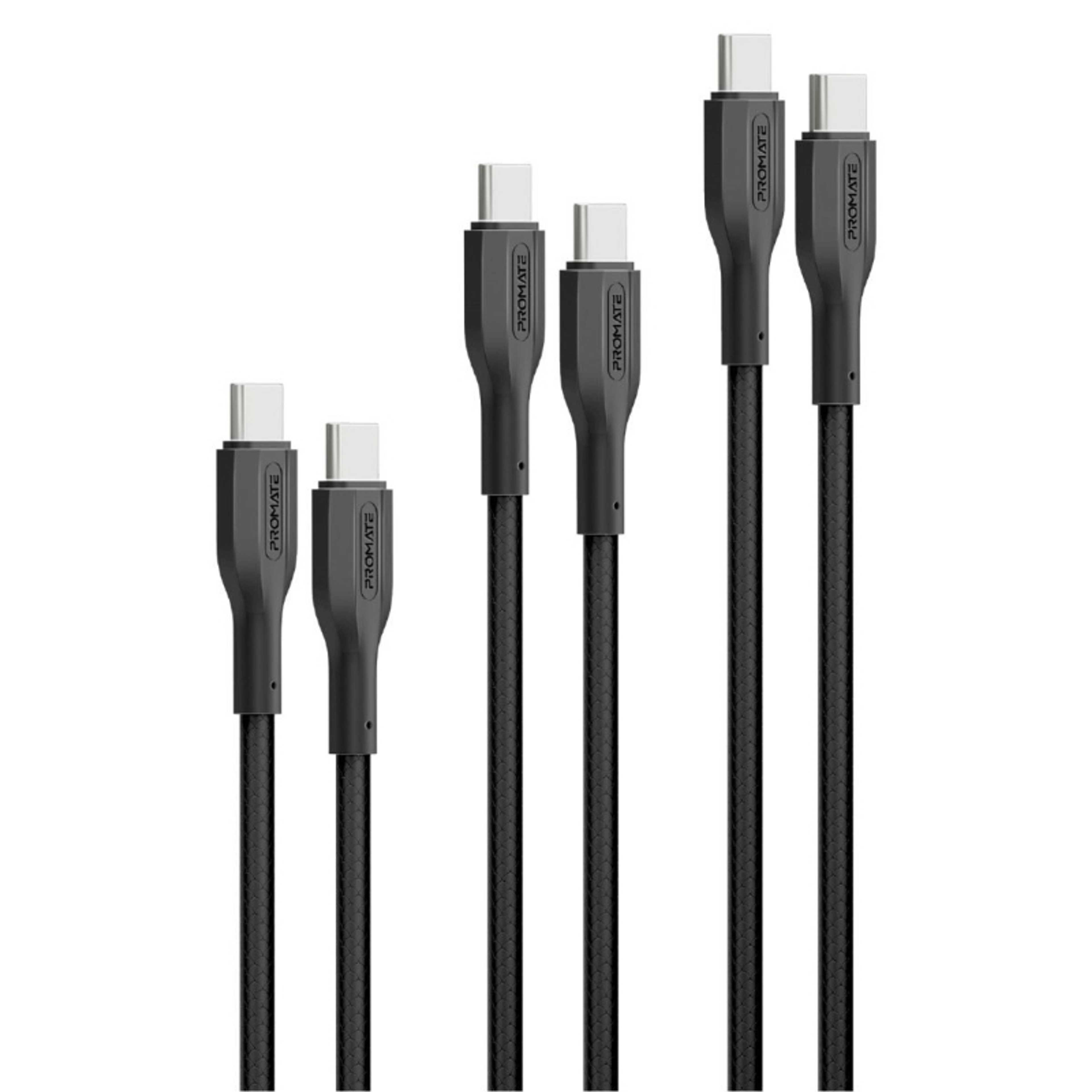 Pack Of 3 USB-C To USB-C Cables, Ultra-Fast Triple Type-C Sync & Charge Cables With 60W Power Delivery, Versatile Lengths (0.3m, 1.2m, and 2m), 25000+ Bend Test, Tangle-Free Cords, CableKit-CC Black - Product Main Image