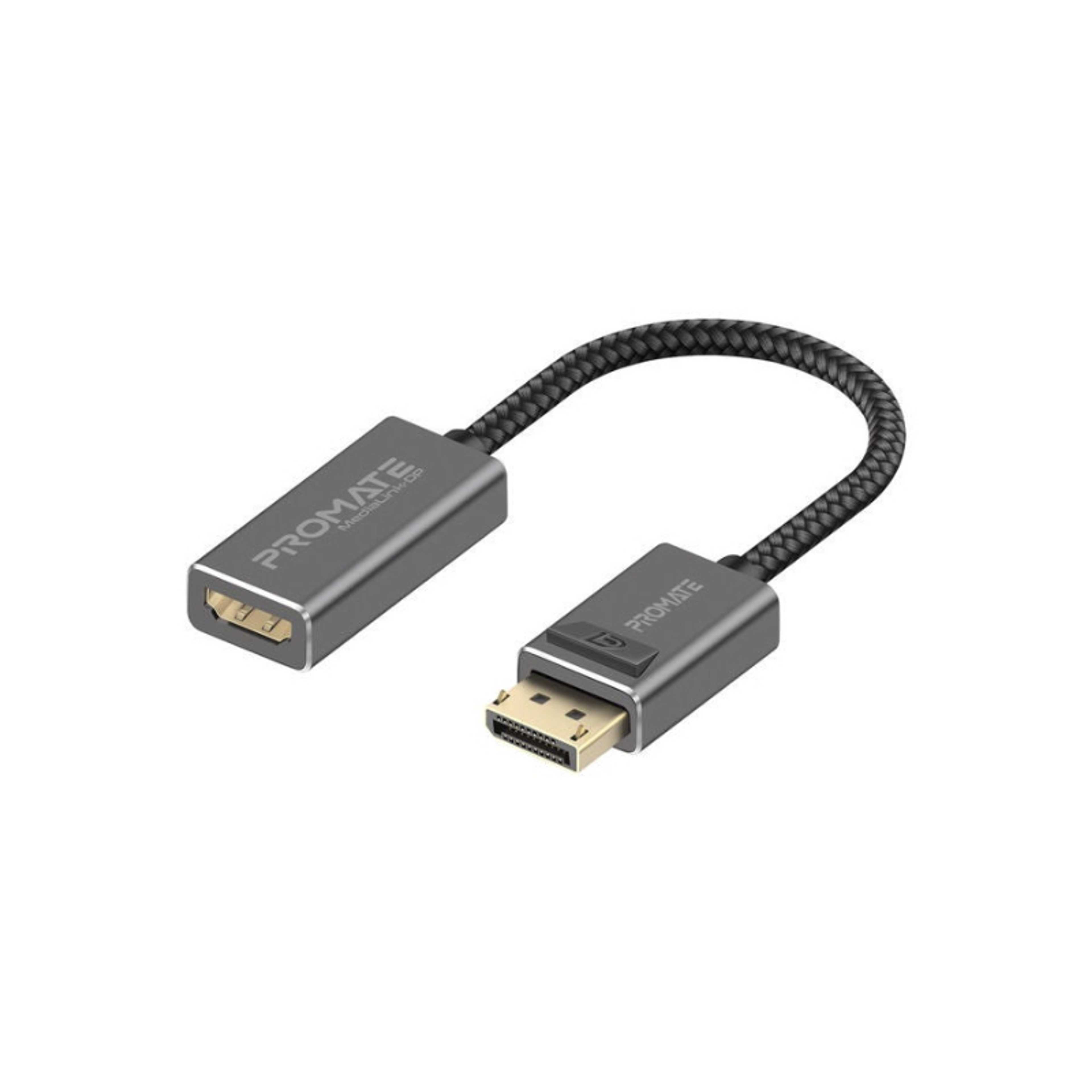 Promate DisplayPort to HDMI Adapter with 4k Resolution, Nylon Cable and Uni-Directional Display, MediaLink-DP Black Black - Product Main Image