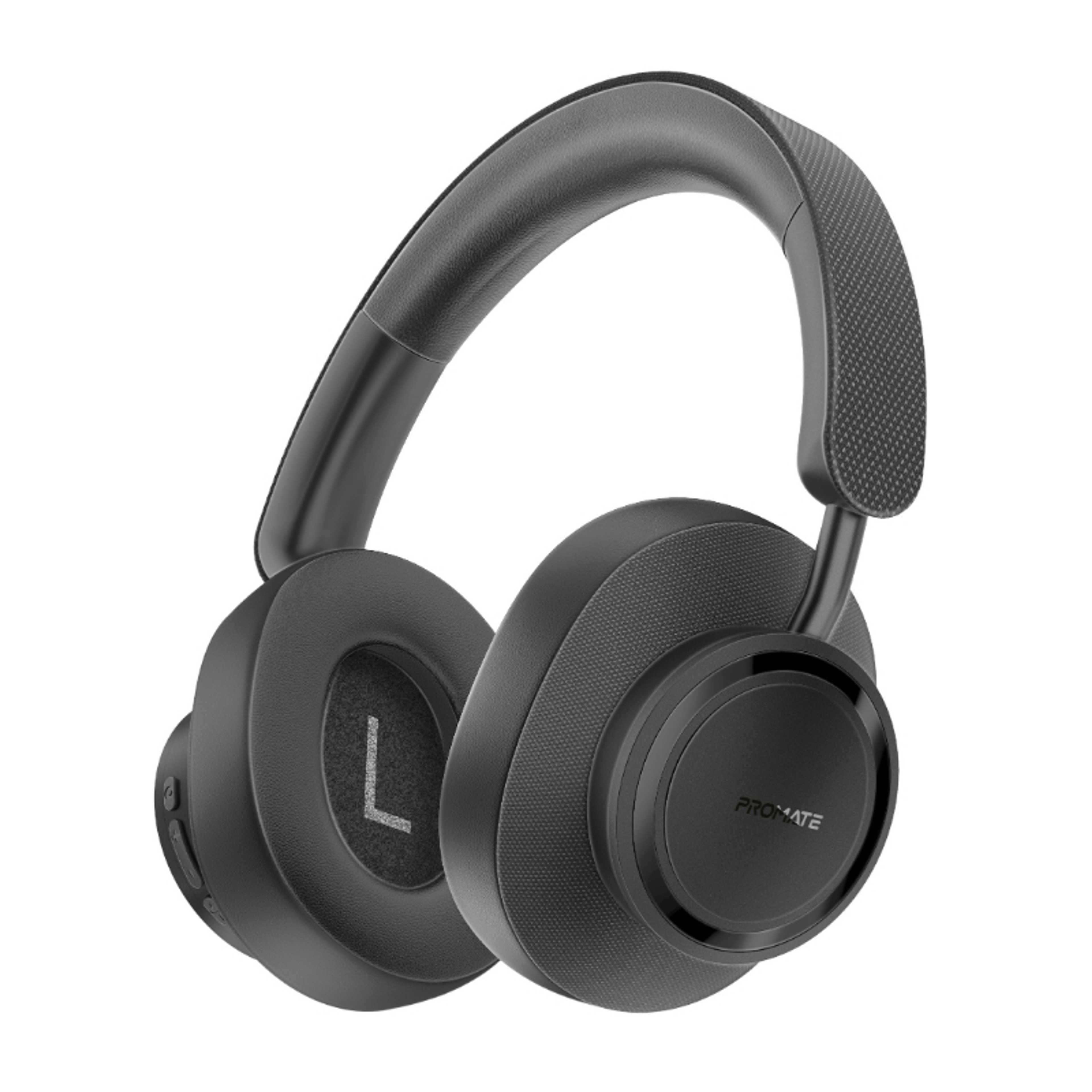 Promate Wireless stereo headphones with high sound, 12 hours play time with 400mAh Battary ,10m Operating distance, Comfortable ear cushions, Adjustable head strap & Foldable design Black - Product Main Image