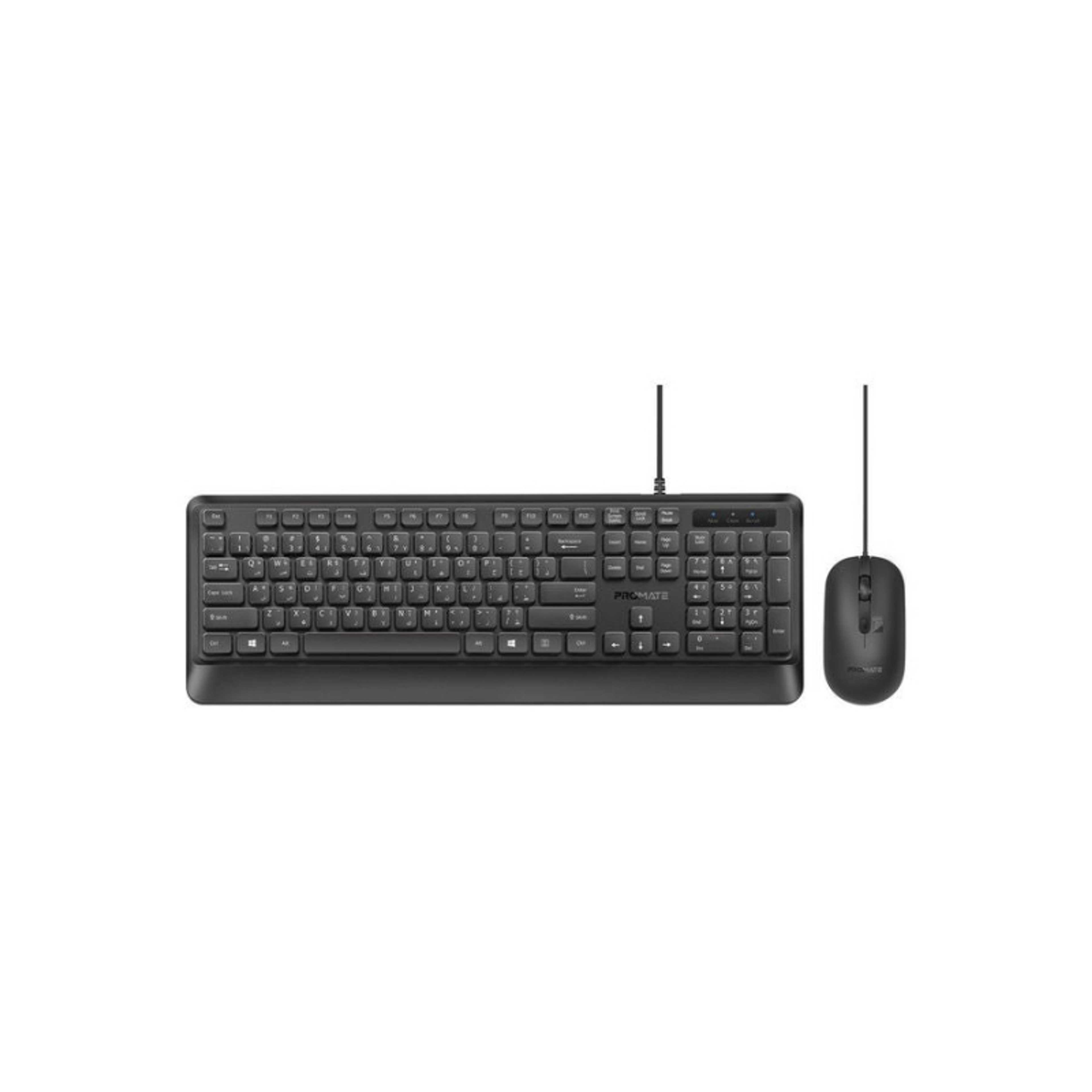 Ultra-Slim Wired Keyboard with 2400 DPI Mouse, Silicone Grip, Palm Rest and Angled Design, Combo-CM5 Black - Product Main Image