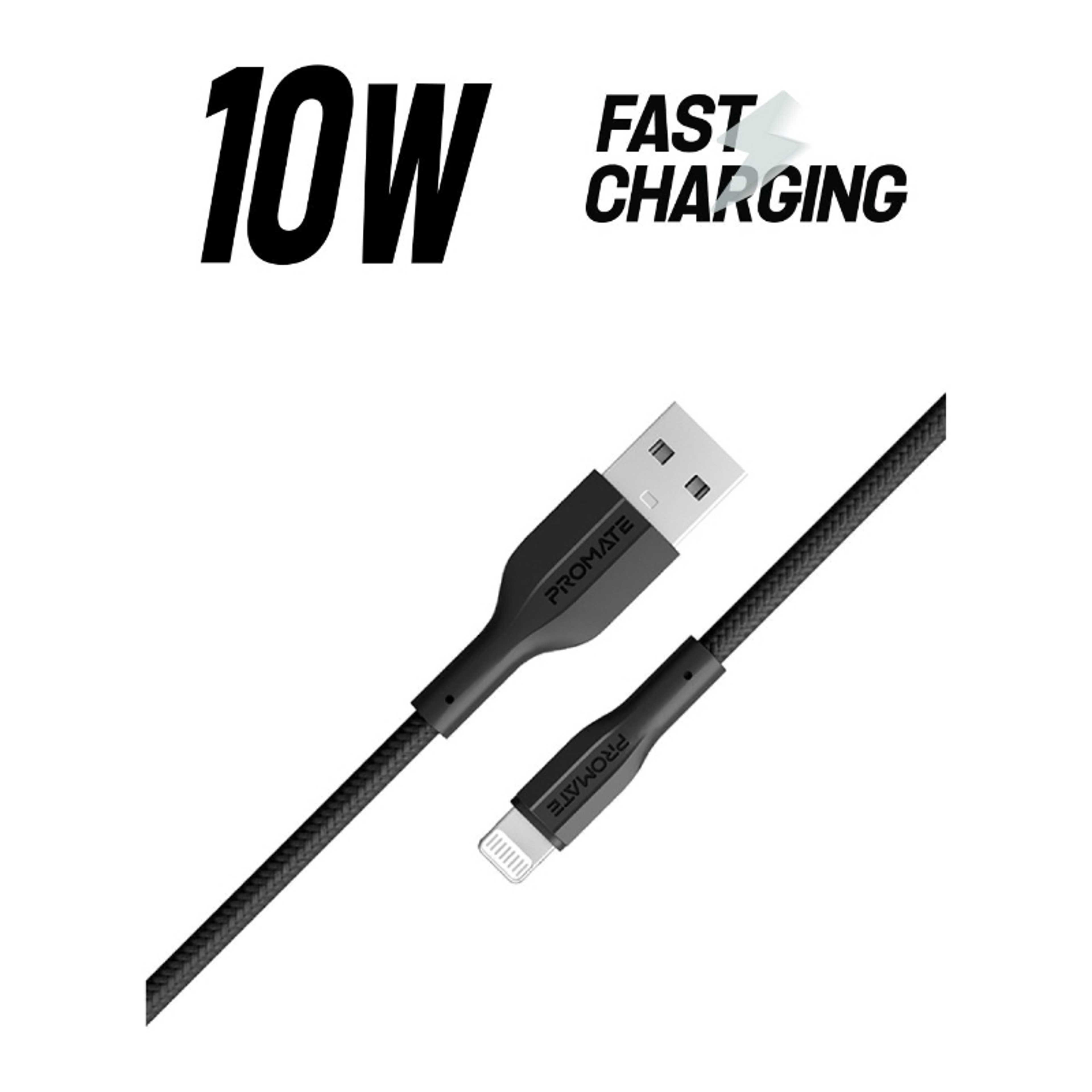 USB-A To Lightning Cable Durable 10W With 480 Mbps Data Transfer Black - Product Main Image