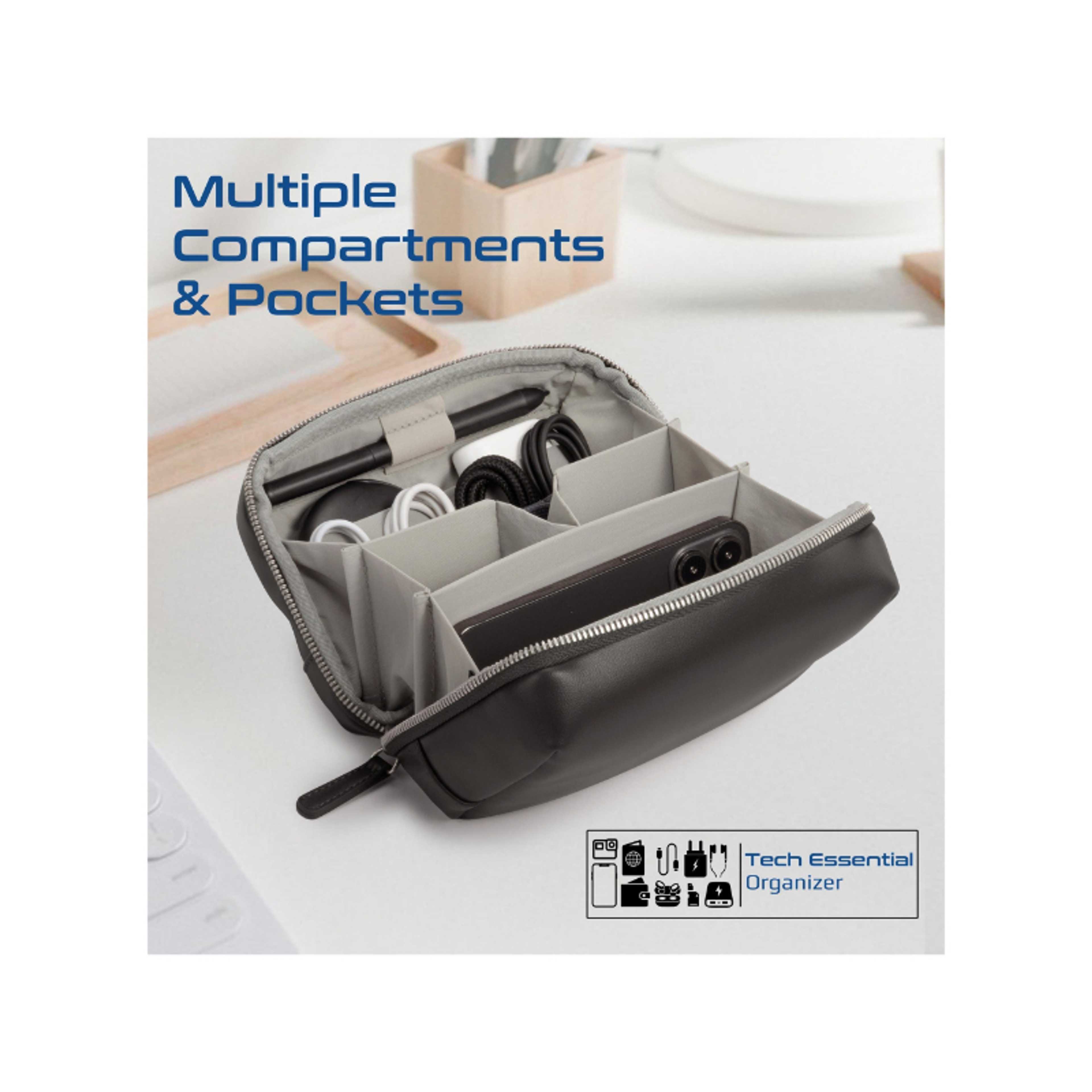 Promate Mini Tech Organizer Pouch with Multiple Compartments, Durable Waterproof PU Material, Lightweight Compact Design - Product Main Image