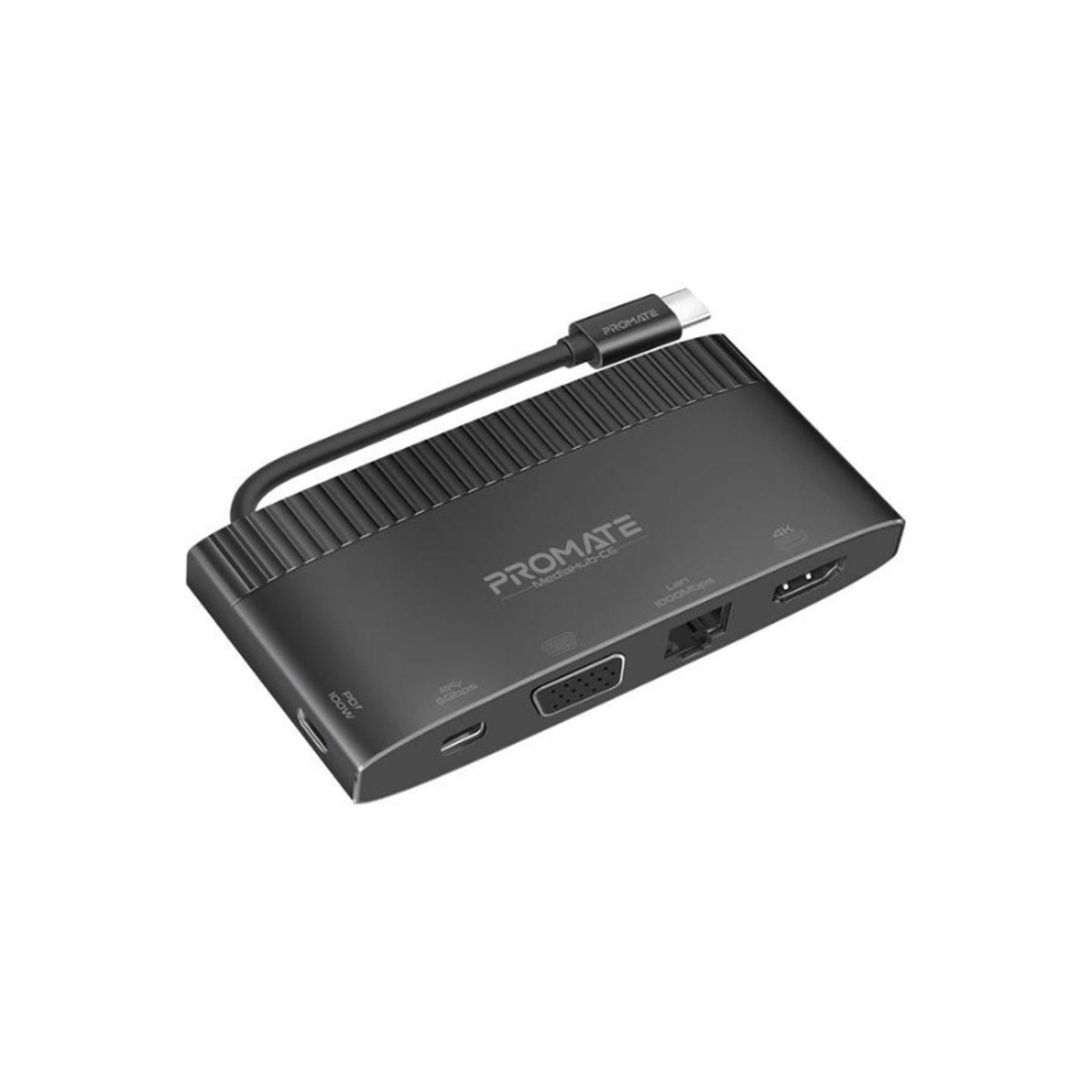 USB-C Media Hub Premium 4K HDMI Multiport Adapter With 1080p VGA 1000Mbps Ethernet 100W Power Delivery 5Gbps Sync Charge USB 3.0 And Type-C Ports For Windows OS Black - Product Main Image