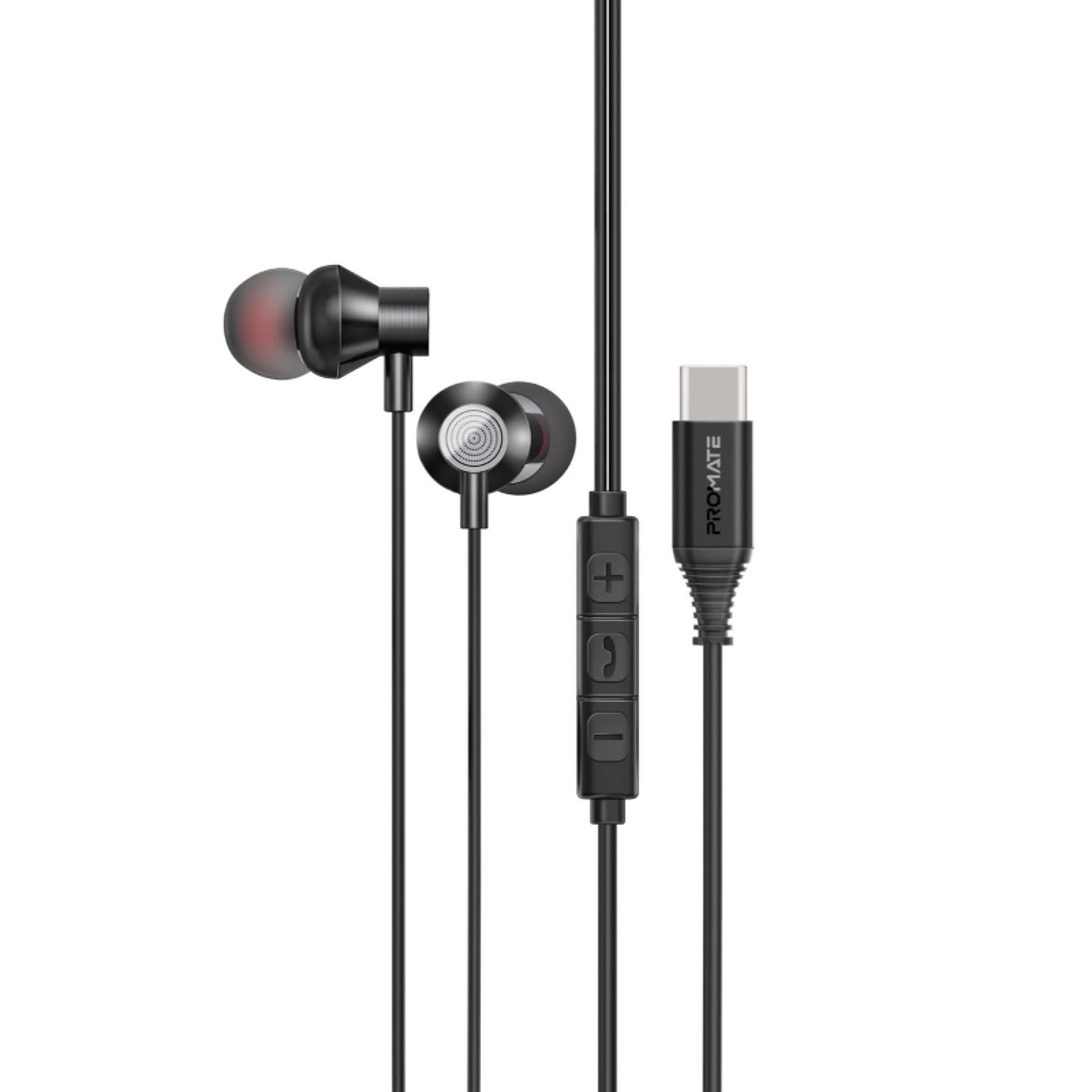 Earphones with USB-C Connector, Wired Earbuds with Microphone, Call Function, Anti-Tangle Wire and Volume Control Black - Product Main Image