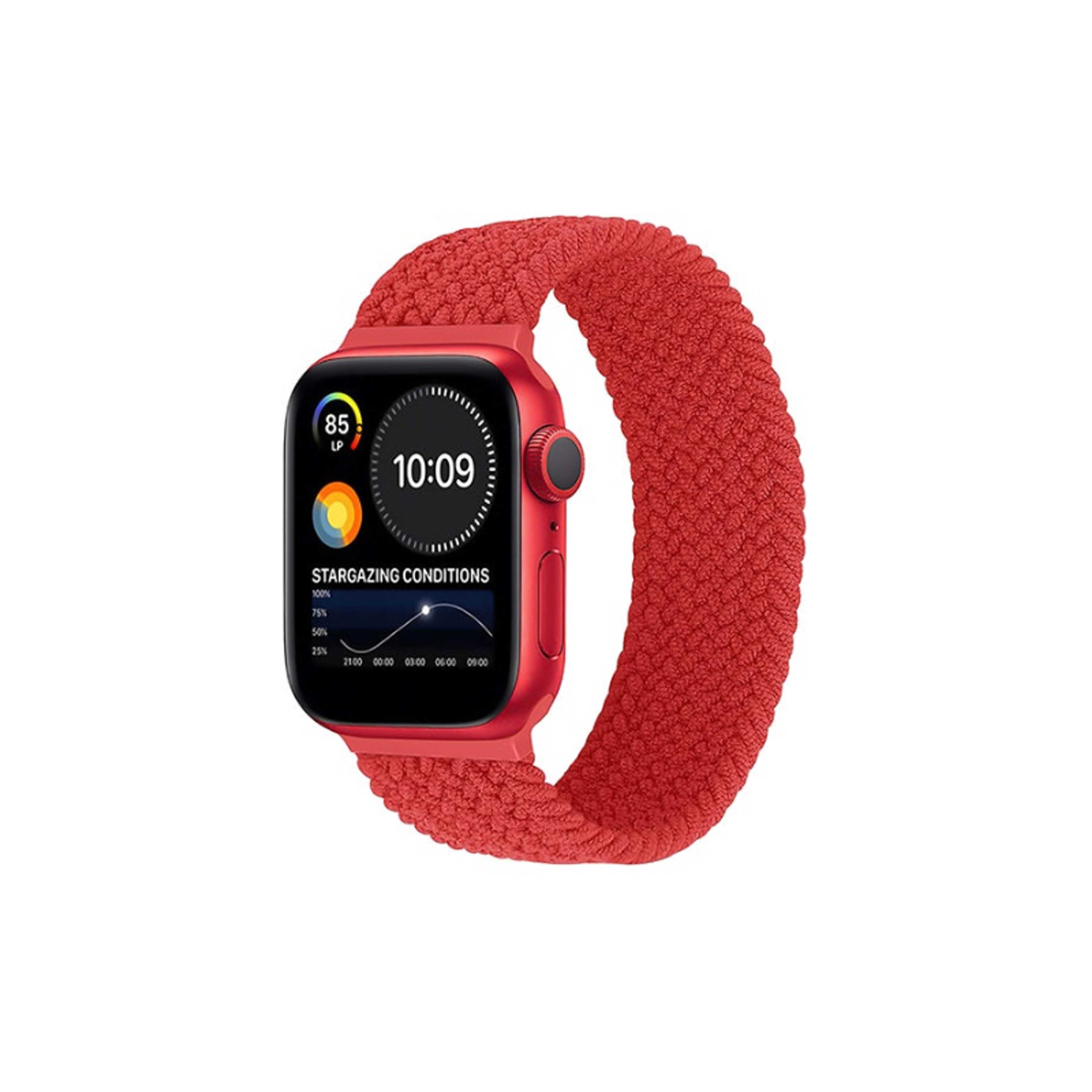 Solo Loop Nylon Braided Strap for Apple Watch 42mm/44mm, Soft Stretchable Replacement Wristband with Secure Fit for Apple Watch Series 1,2,3,4,5,6,SE, Size-Large, Fusion-44L Red - Product Main Image
