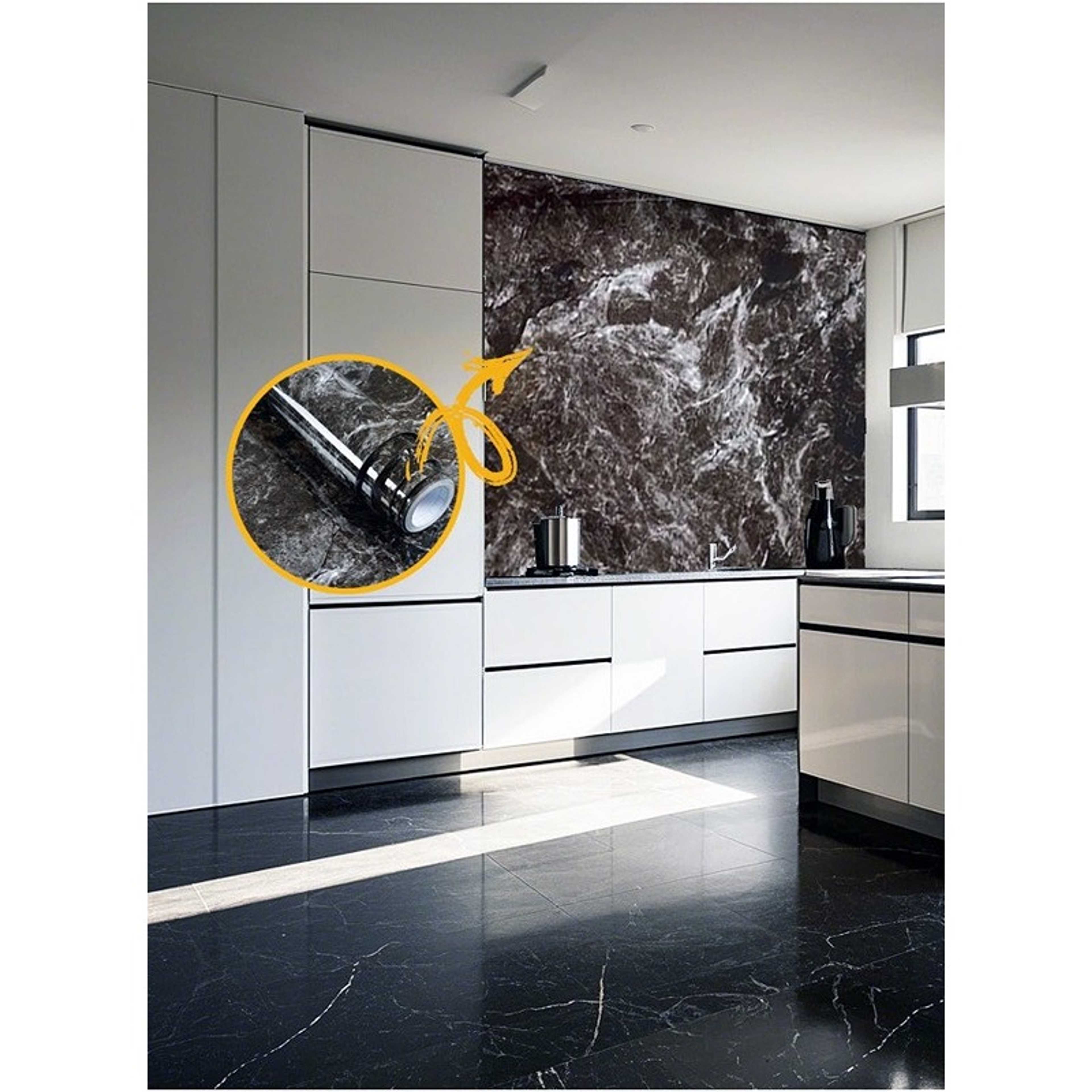 Kitchen Countertop Self-Adhesive Waterproof Wallpaper Black 60x200cm - Product Main Image