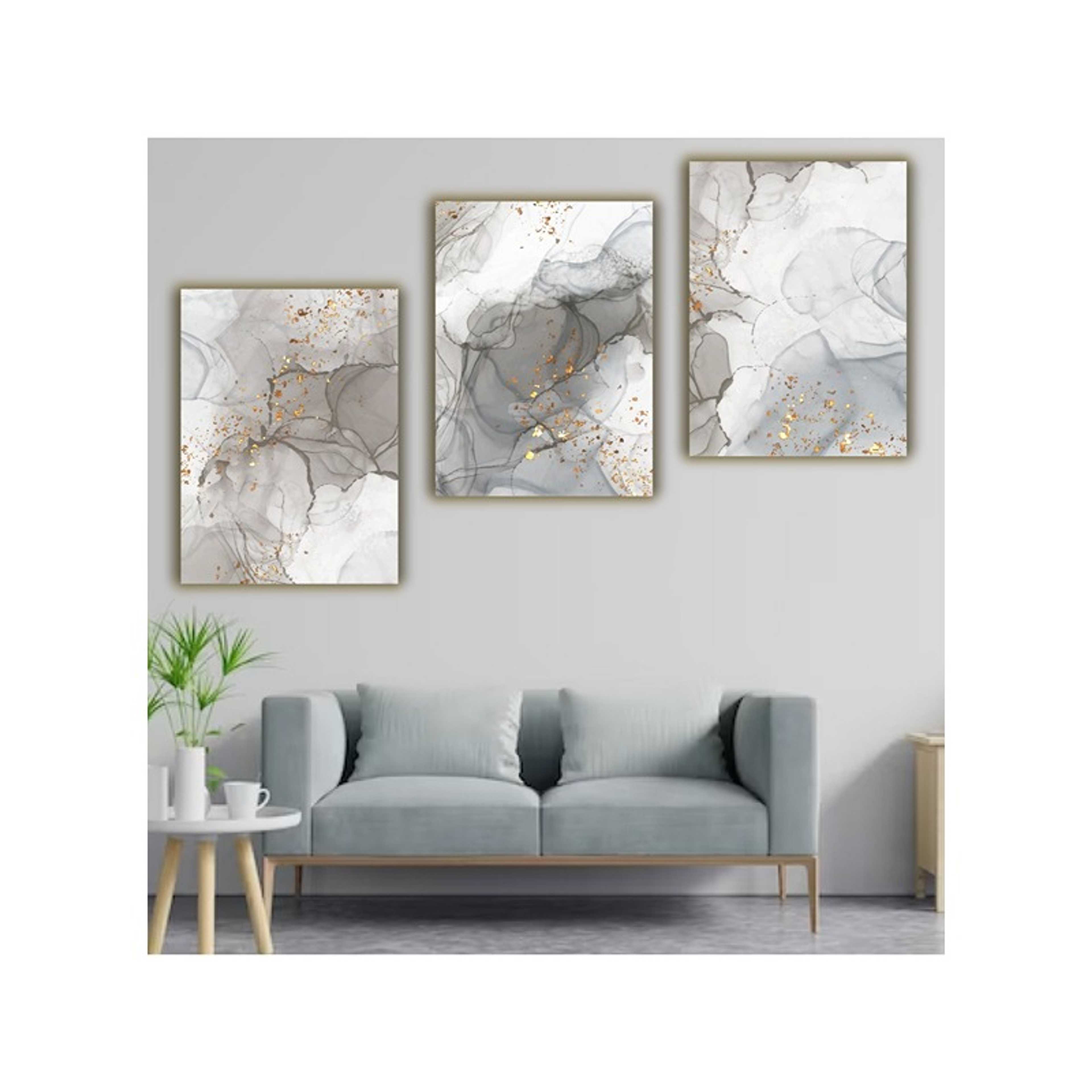 Set Of 3 Framed Canvas Wall Arts Stretched Over Wooden Frame Paintings for Home Living Room Office Decor - Product Main Image