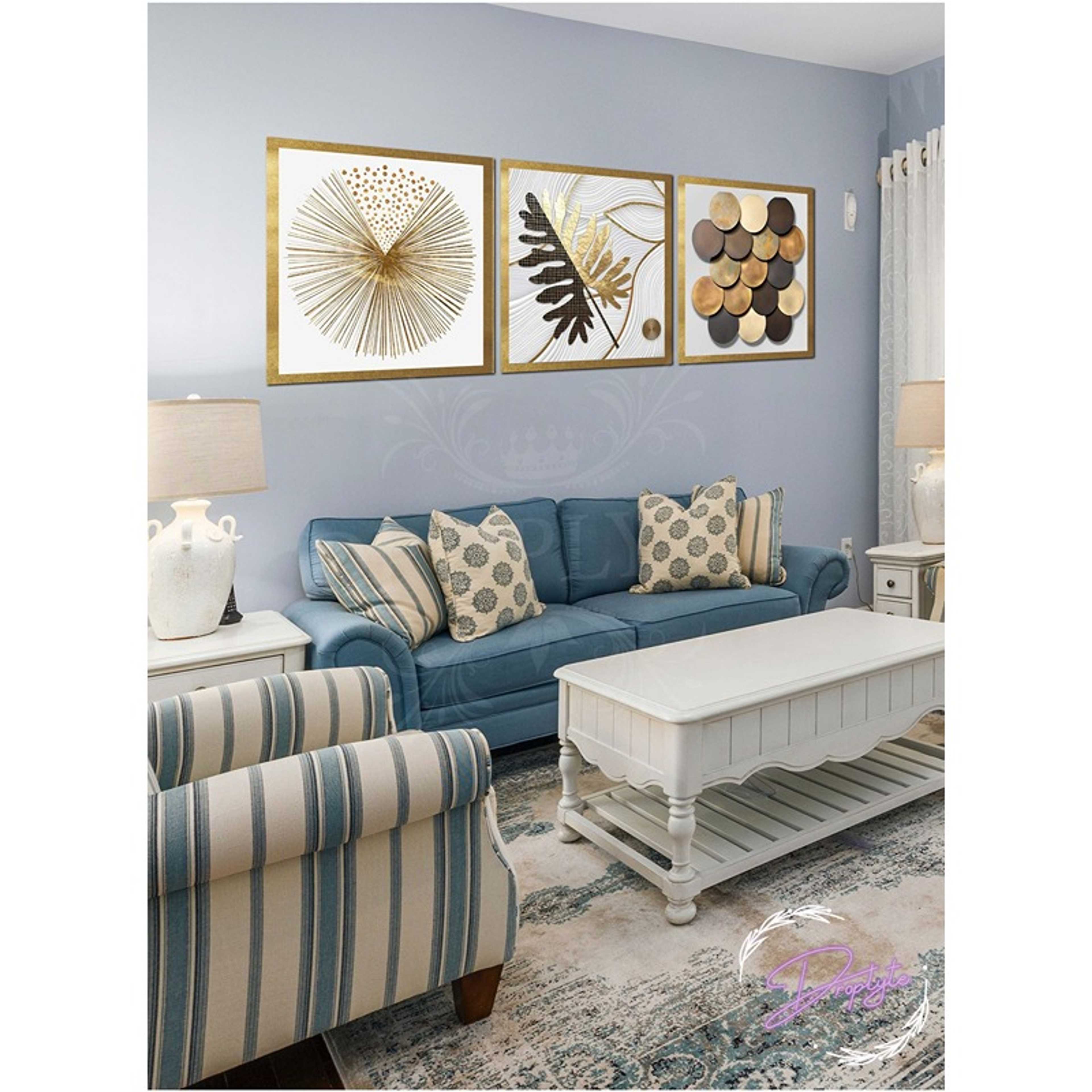 3 Piece Golden and Black Abstract Digital Art Decorative Wall Art Wall Decor Card Board MDF Home Decor  For Drawing Room, Living Room, Bedroom, Kitchen or Office  120CM x 40CM - Product Main Image