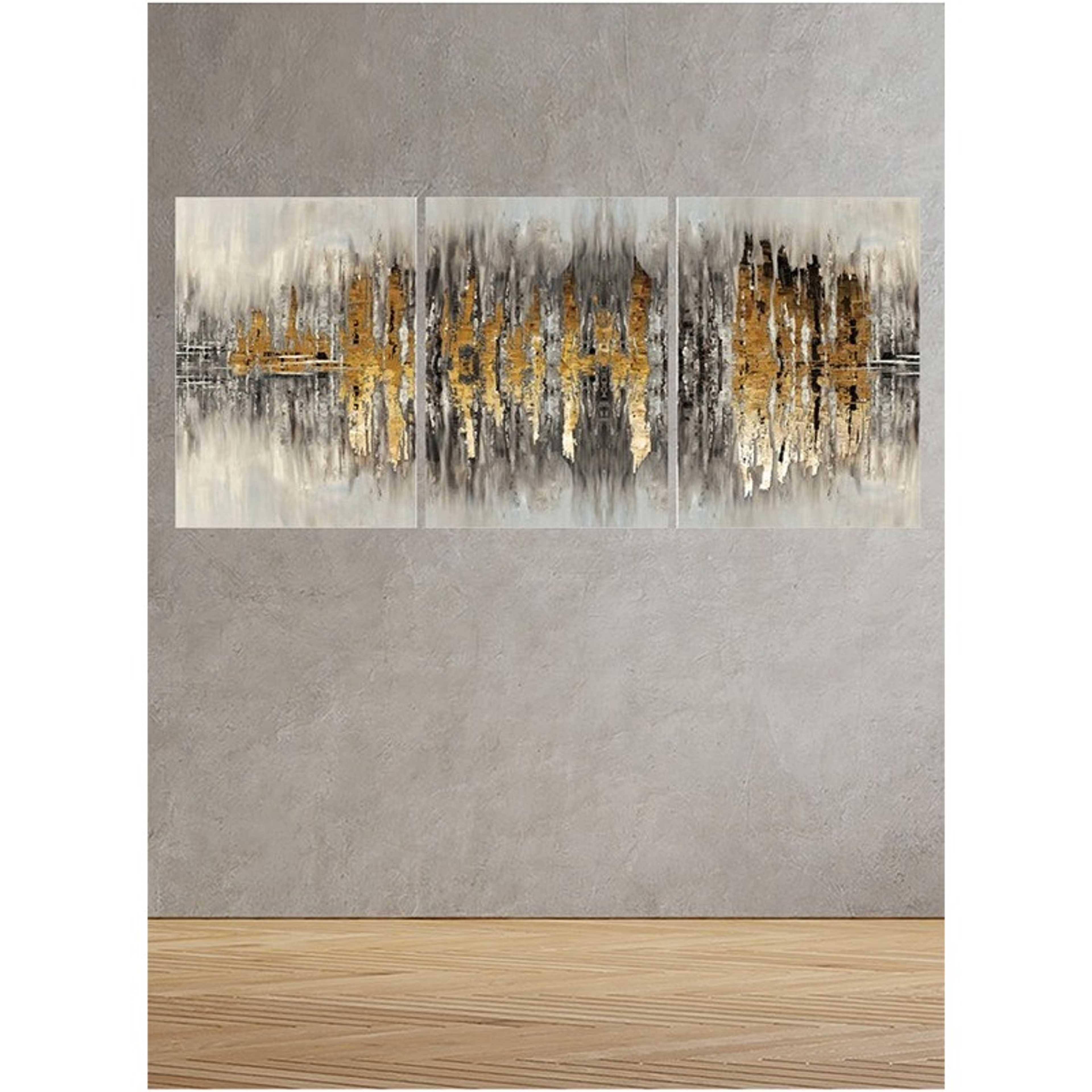 Set Of 3 Framed Canvas Wall Arts Stretched Over Wooden Frame with an Abstract Design - Product Main Image