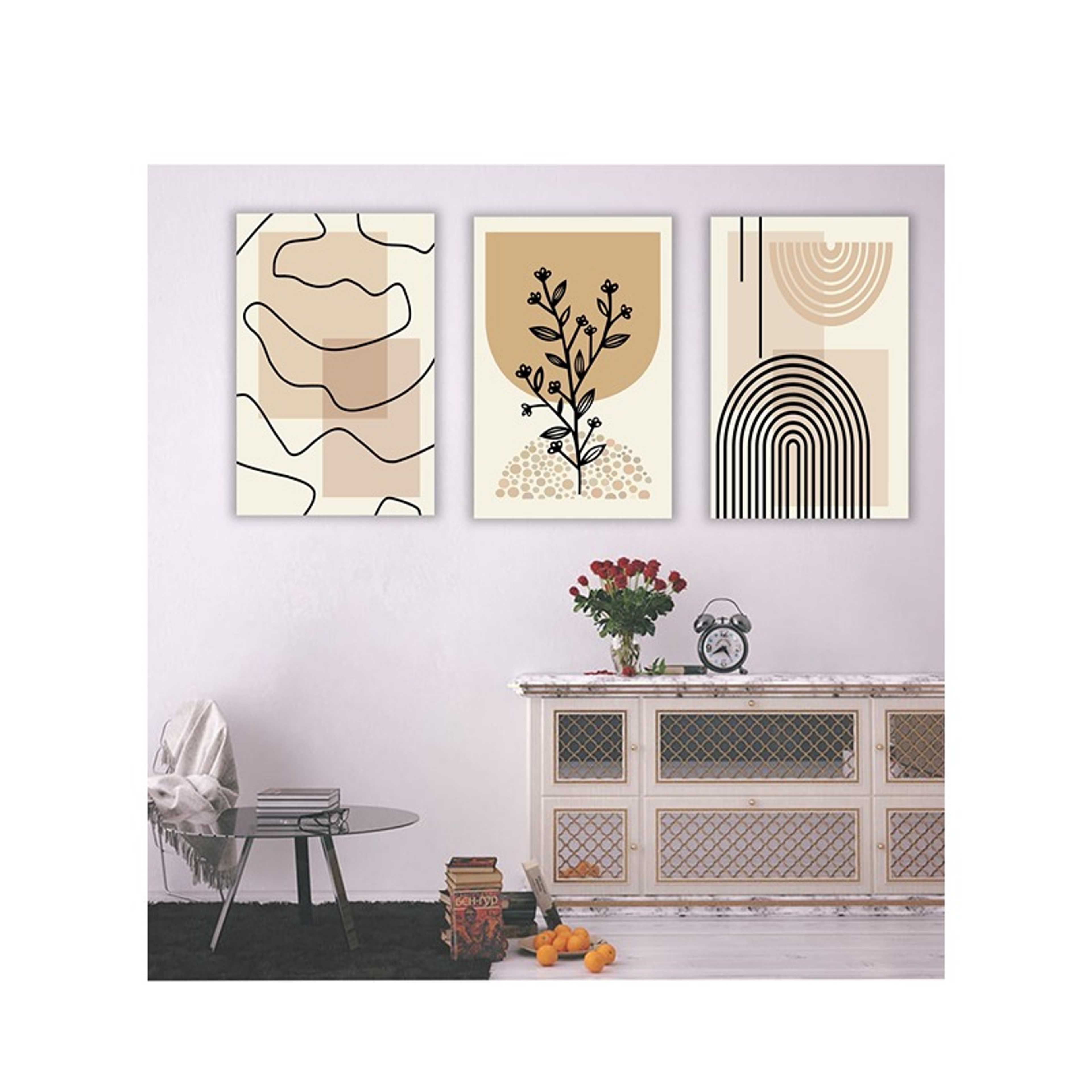 Set Of 3 Framed Canvas Wall Arts Stretched Over Wooden Frame Paintings for Home Living Room Office Decor - Product Main Image