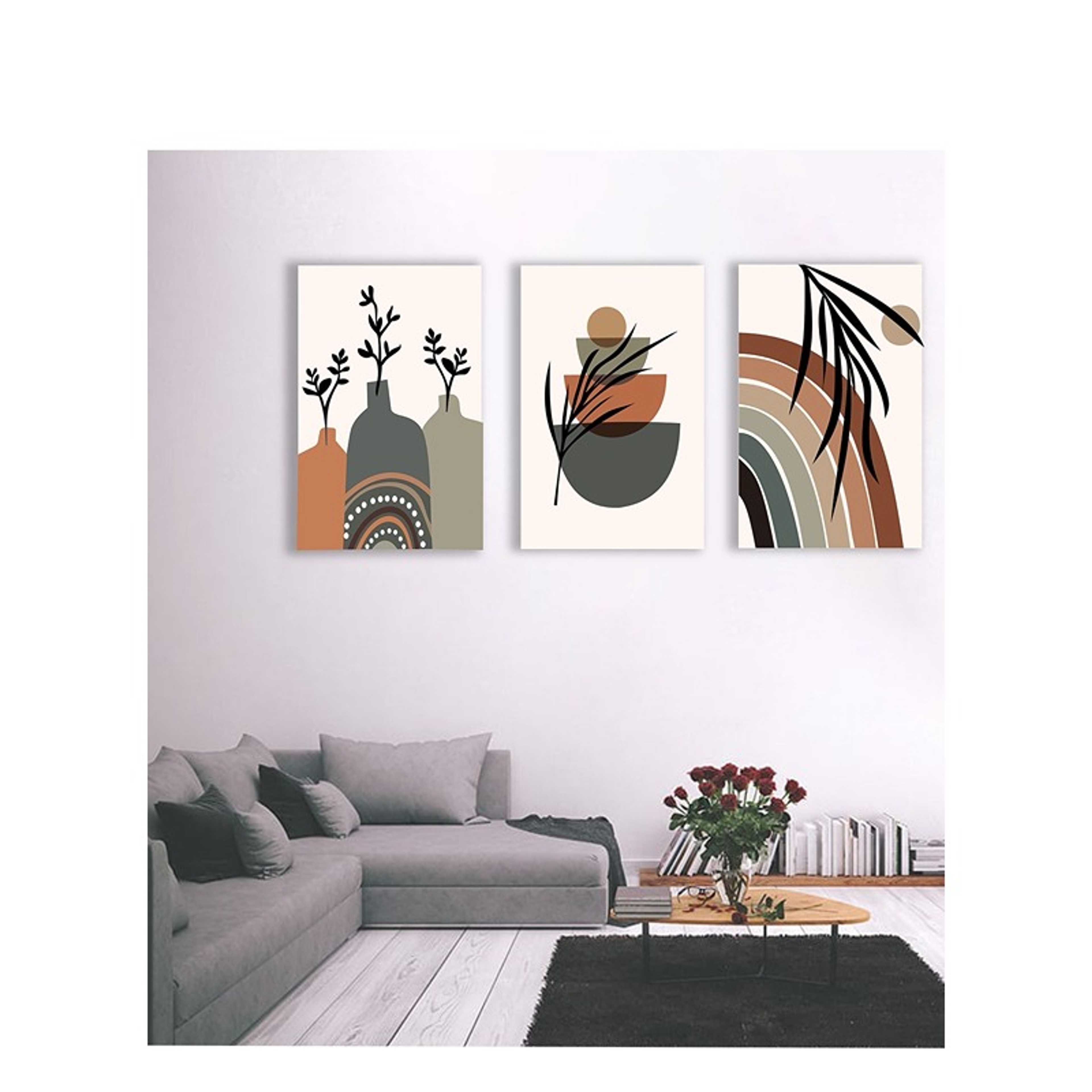 Set Of 3 Framed Canvas Wall Arts Stretched Over Wooden Frame Paintings for Home Living Room Office Decor - Product Main Image