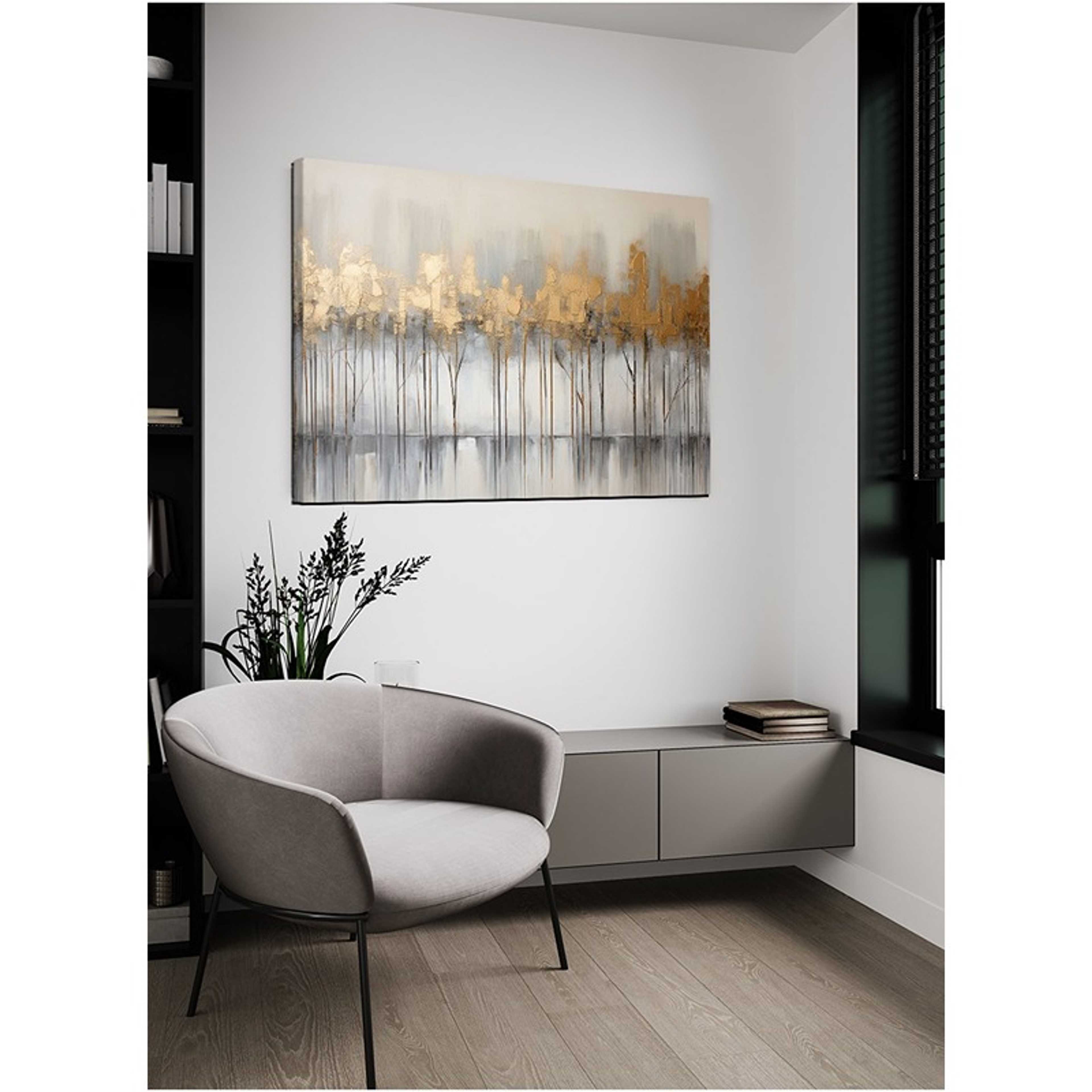Canvas Wall Art Stretched Over Wooden Frame with Golden Trees Abstract Oil Painting - Product Main Image