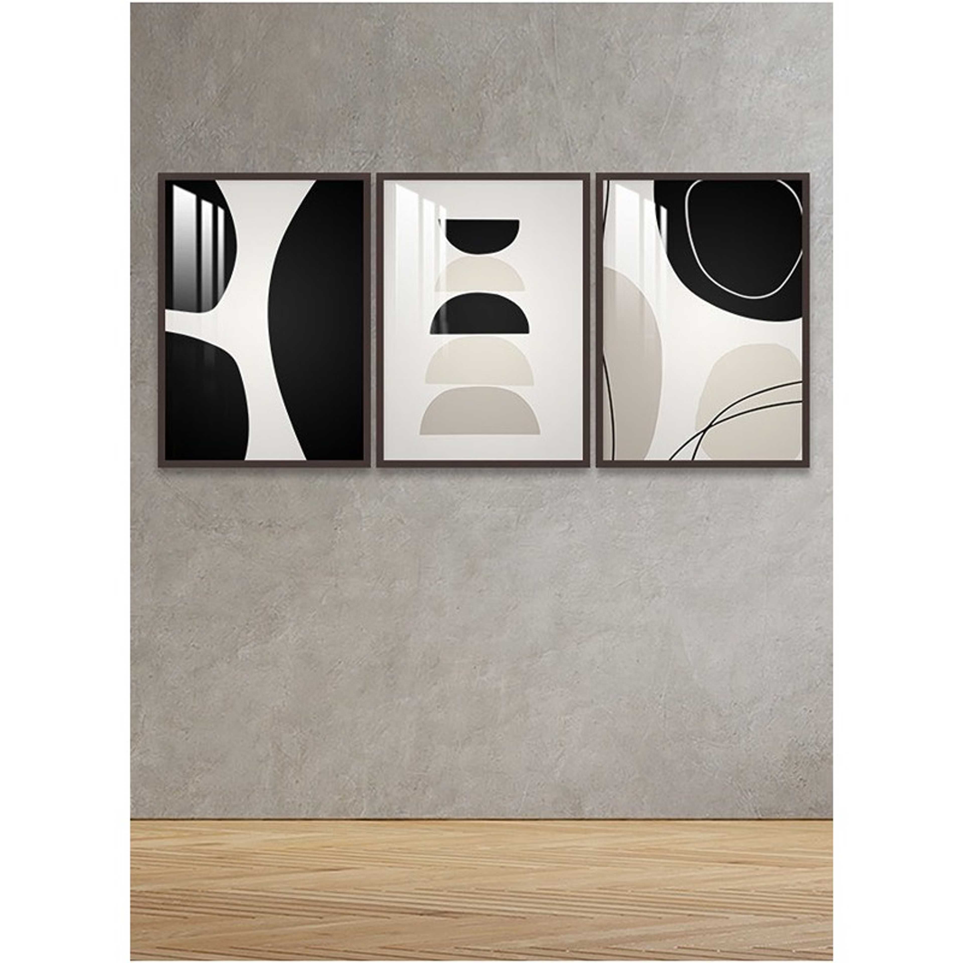 Set Of 3 Framed Canvas Wall Arts Stretched Over Wooden Frame with a Bohemian Art Design - Product Main Image
