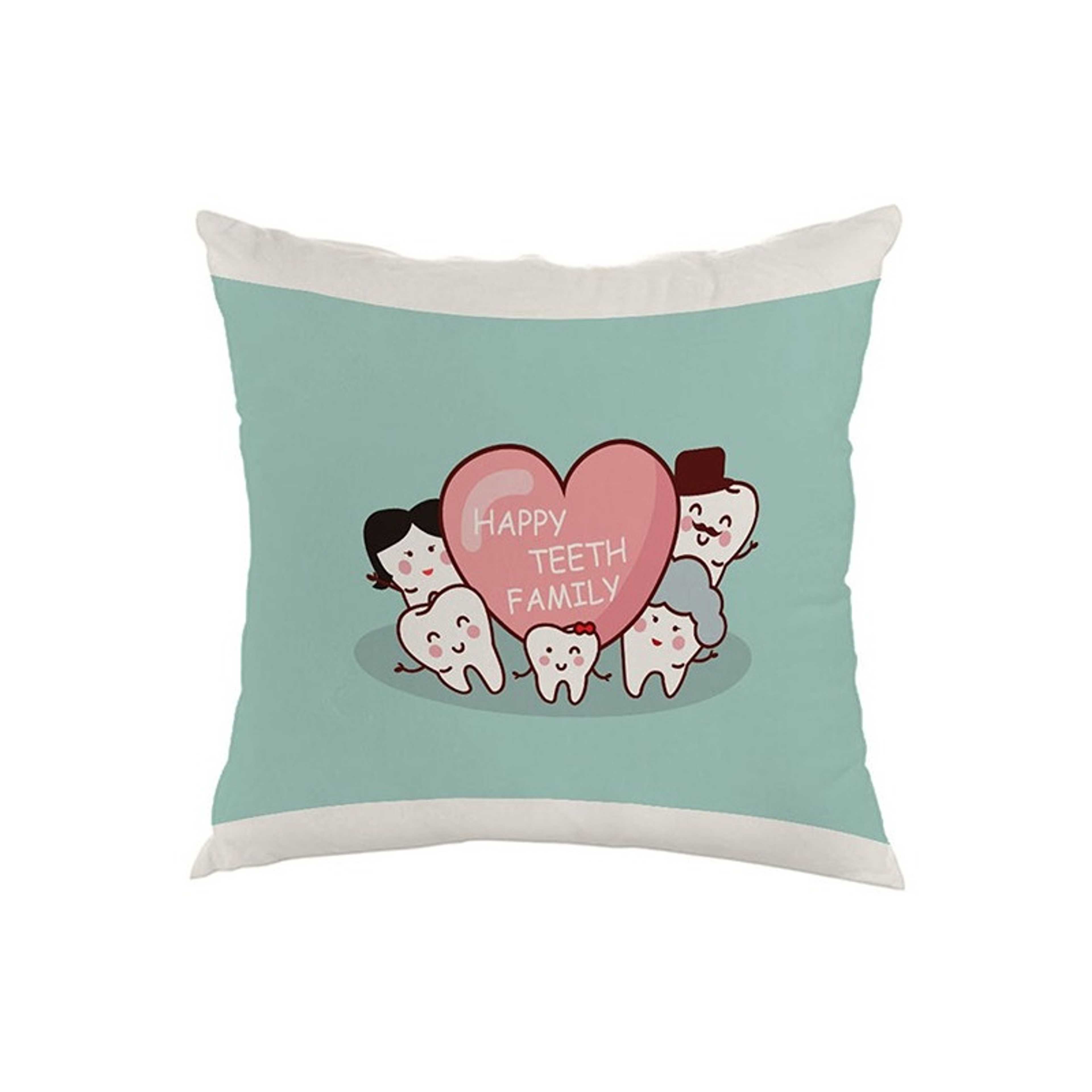 Happy Teeth Family Printed Pillow White/Green/Pink 40 x 40cm - Product Main Image