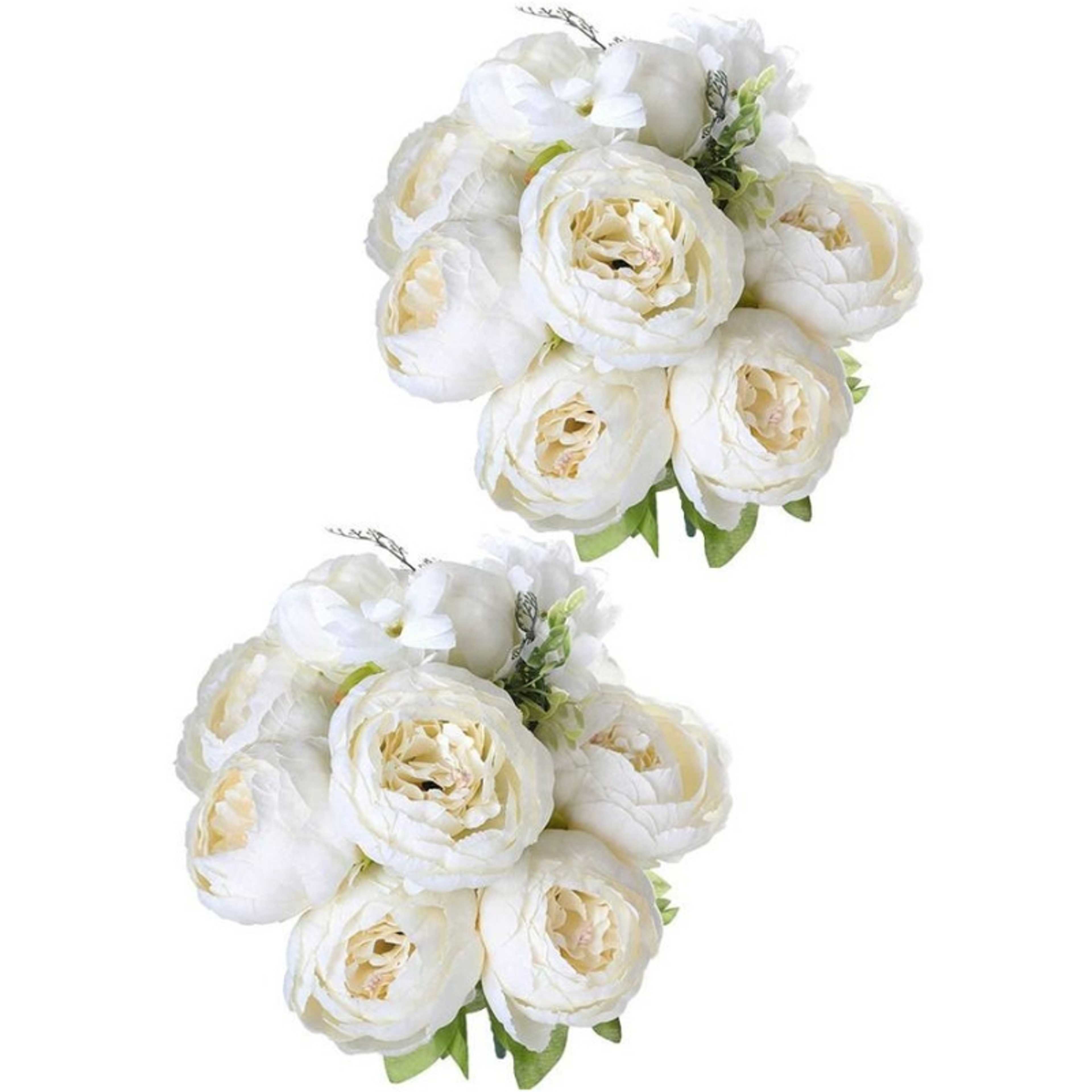 2 Bunch Milk White Super Soft Artificial Peonies 40cm Bouquet 18Stems 18Flower Heads for Home Kitchen Bedroom & Wedding - Product Main Image
