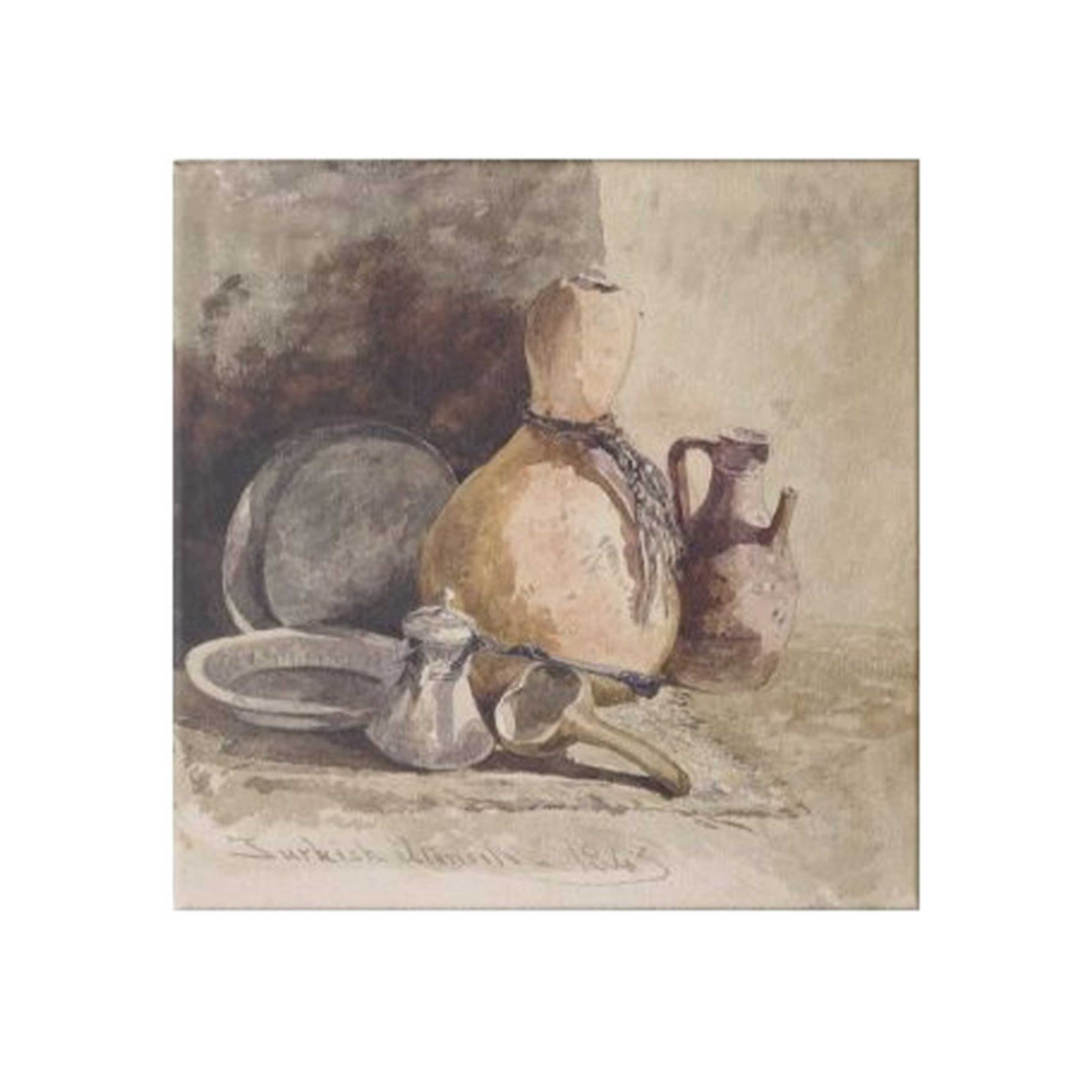 Old Pots Hidden Frame Canvas Wall Painting Beige/Grey 50 x 50cm - Product Main Image