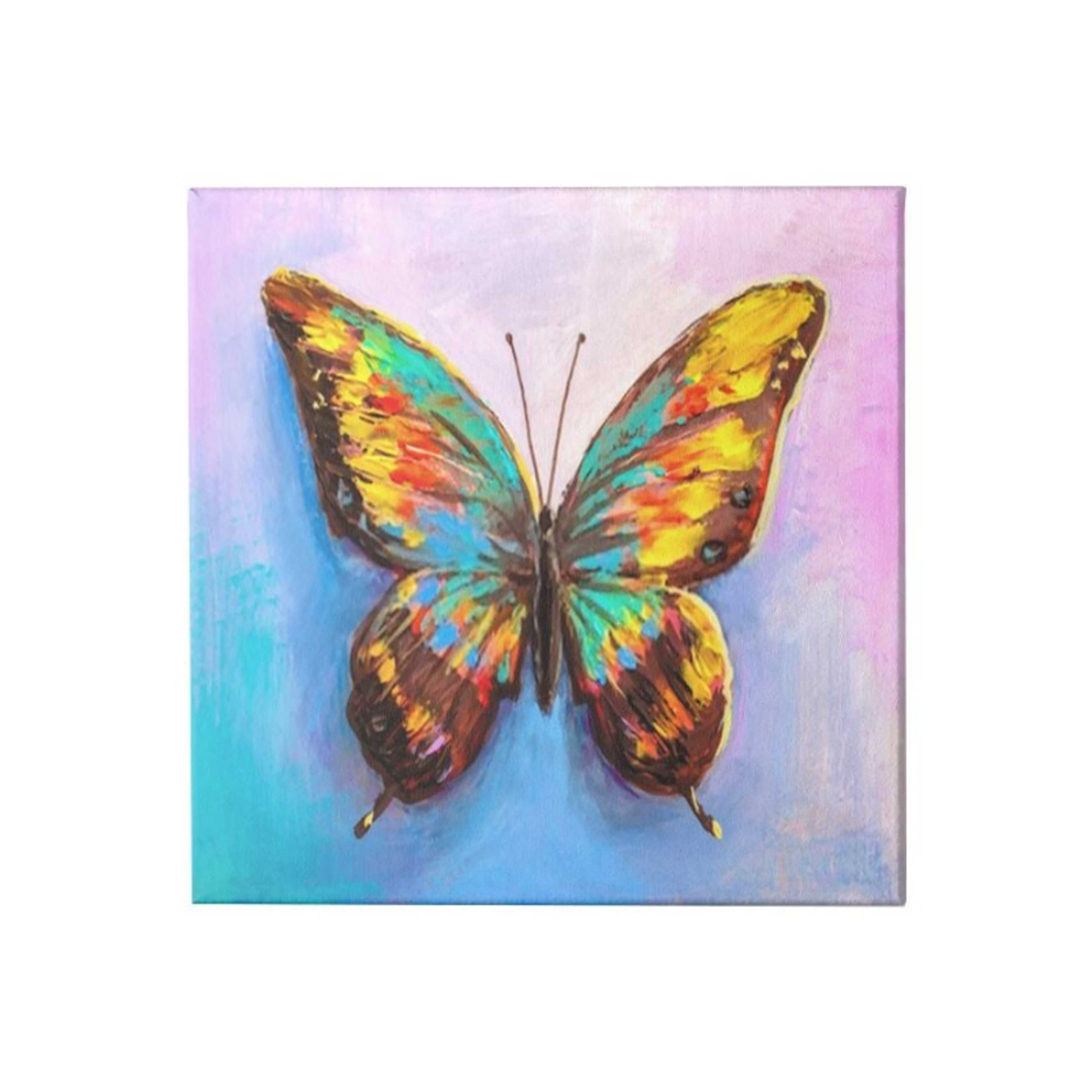 Colorful Butterfly Wall Painting With Frame Yellow/Blue/Purple 30x30cm - Product Main Image