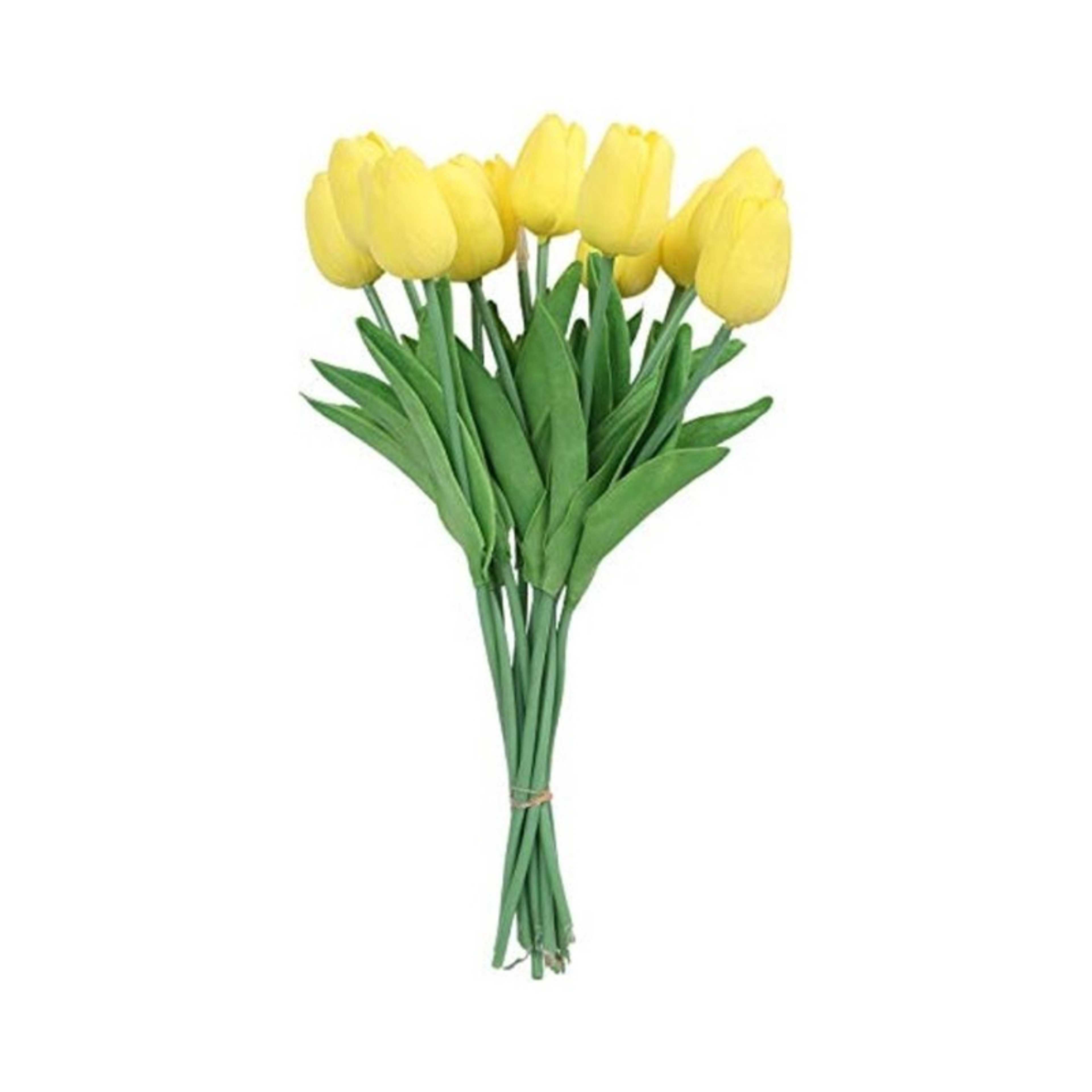 Set of 6 Artificial Decorative Real Touch Mini Tulip Flower Sticks Yellow/Green - Product Main Image