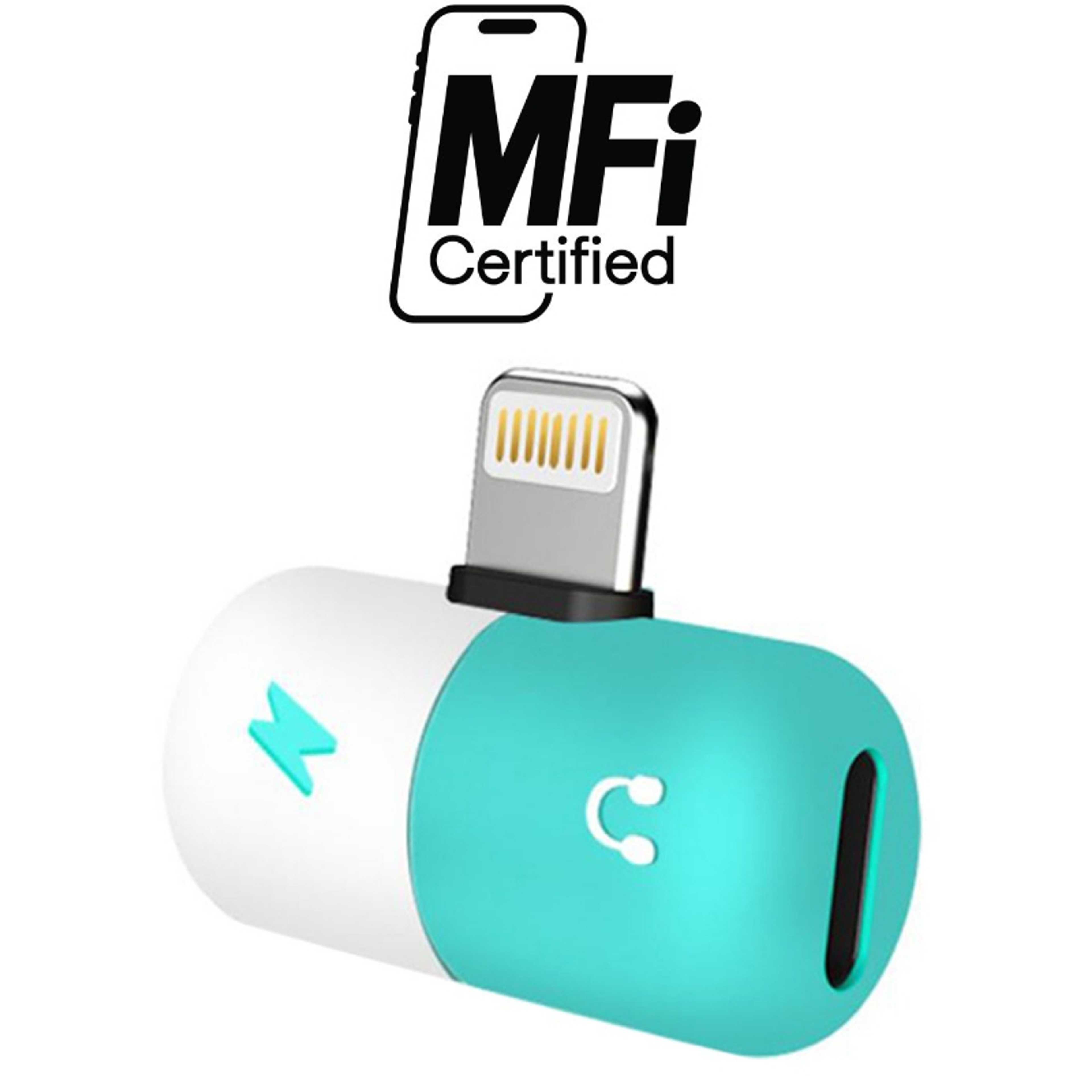 Dual Mini Lightning Audio And Charging Splitter Blue/White - Product Main Image