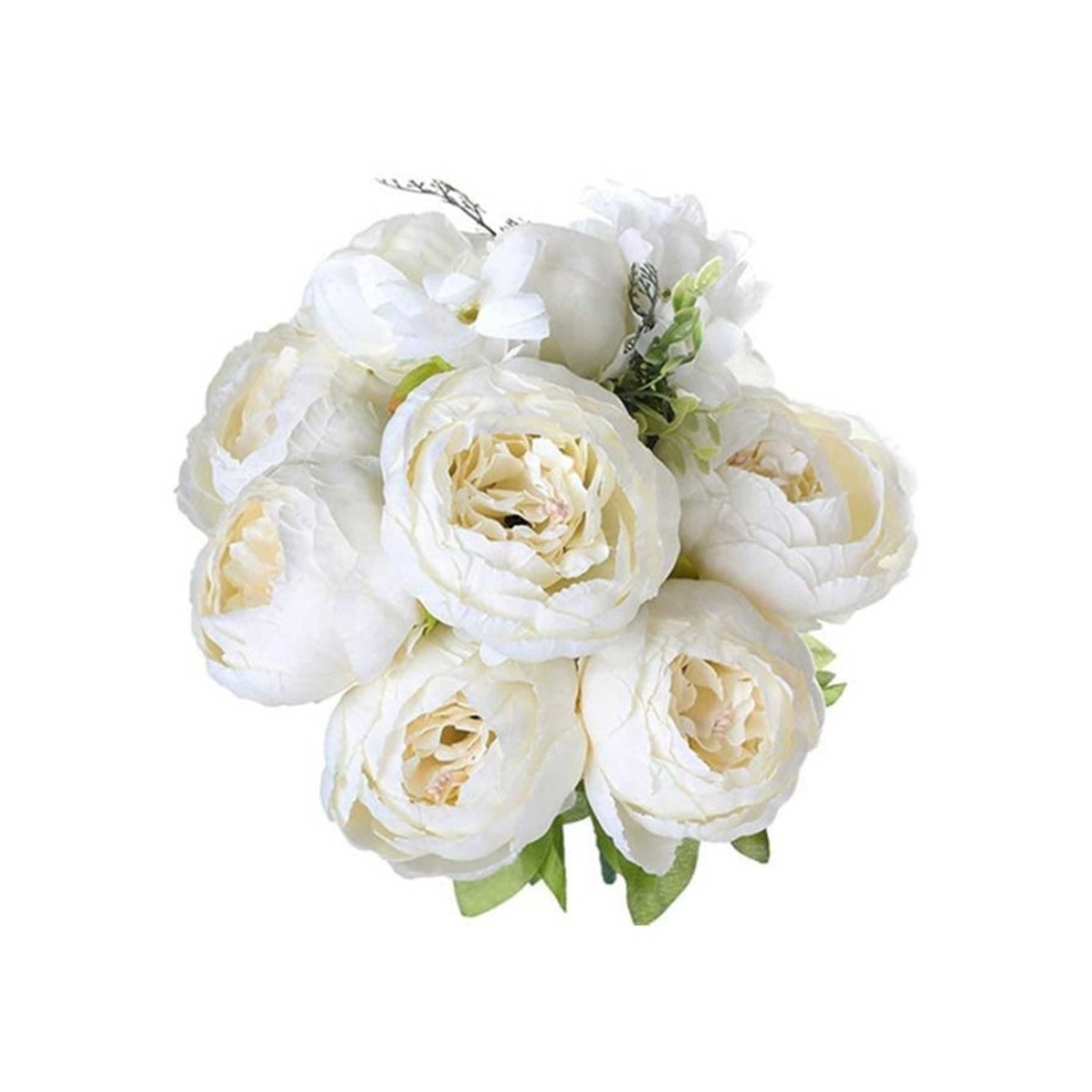 1 Bunch Milk White Super Soft Artificial Peonies 40cm Bouquet 9Stems 9Flower Heads for Home Kitchen Bedroom & Wedding - Product Main Image