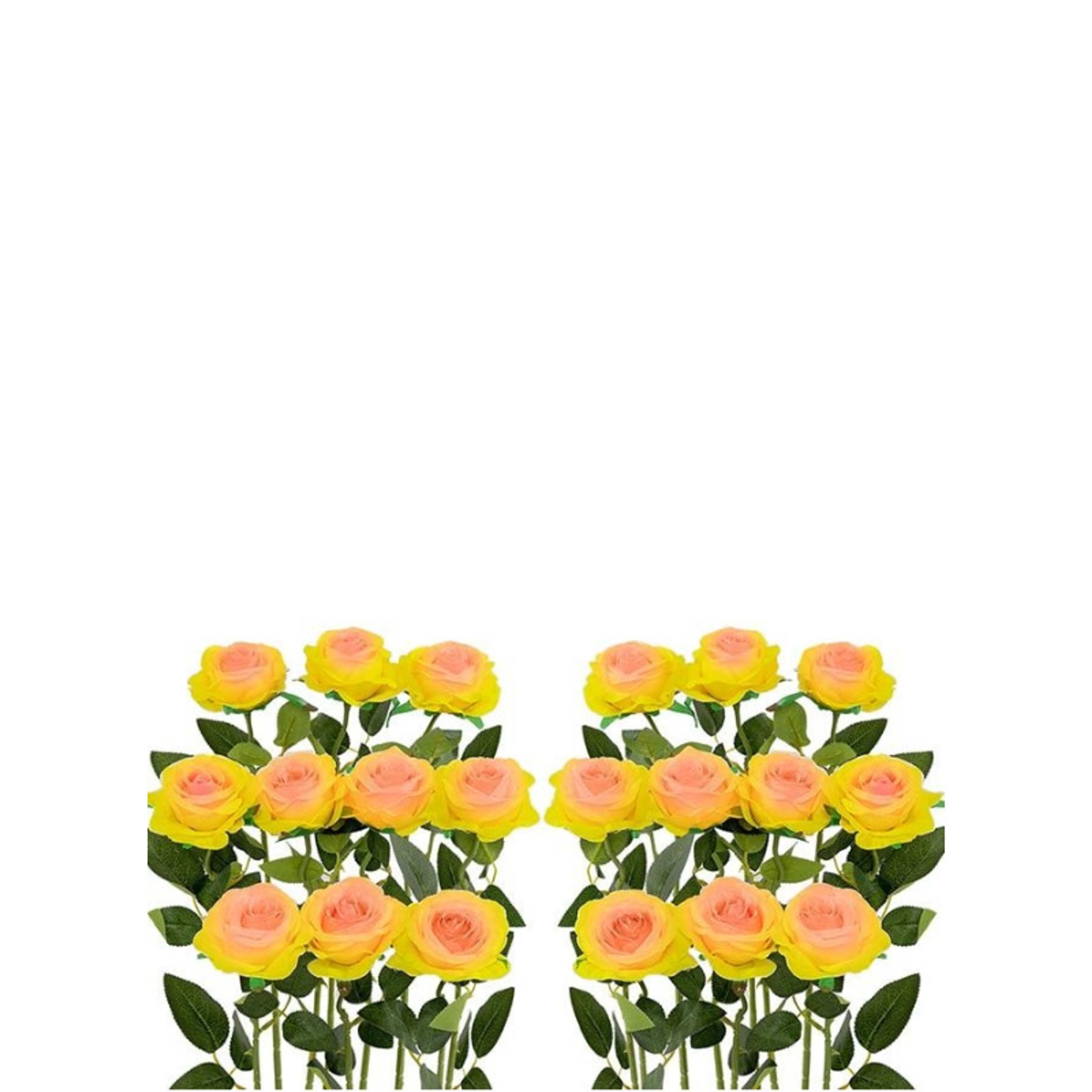 20Pcs Yellow and Pink Roses Artificial Flowers 41cm for Home Kitchen Bedroom & Wedding - Product Main Image
