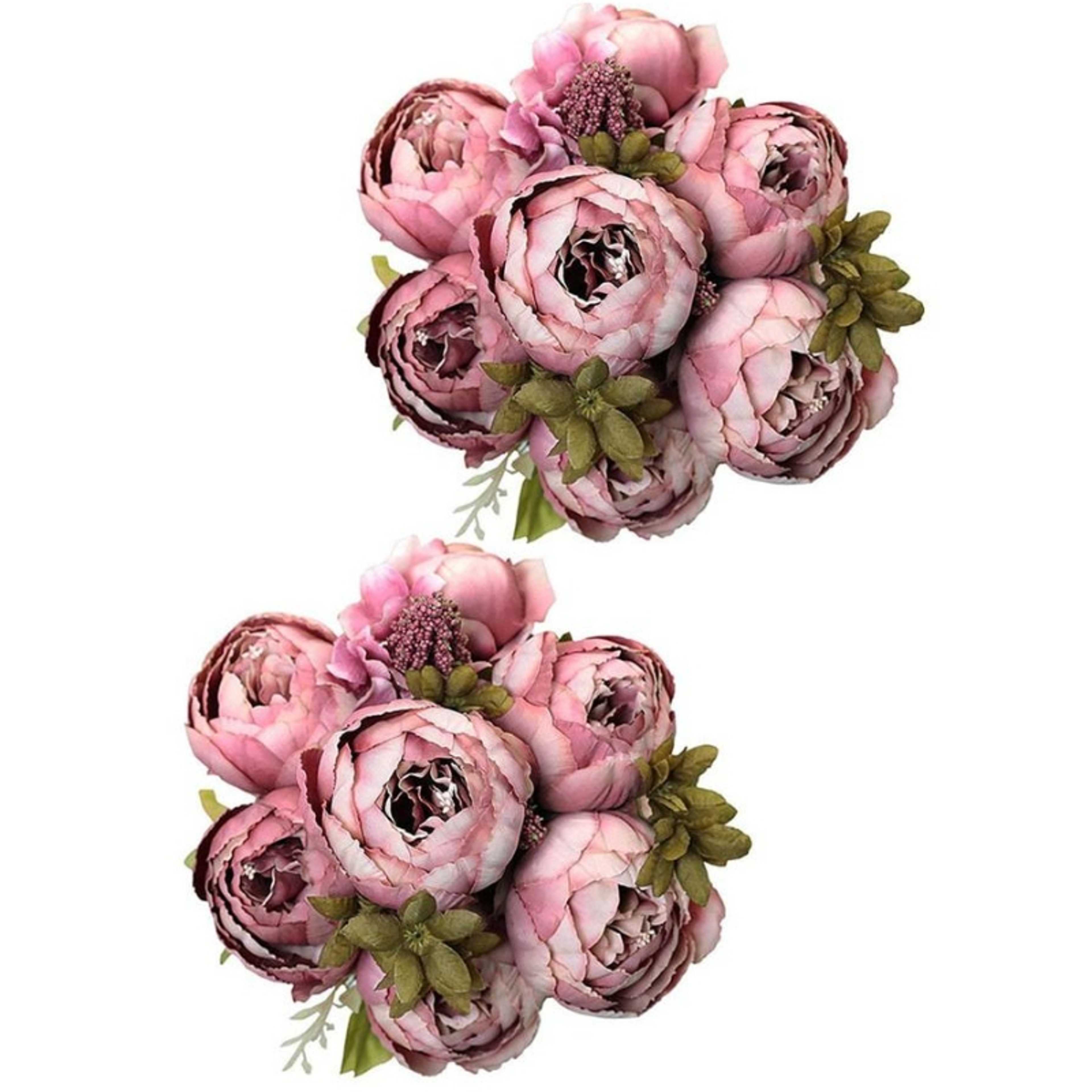 2 Bunch Mauve Super Soft Artificial Peonies 40cm Bouquet 18Stems 18Flower Heads for Home Kitchen Bedroom & Wedding - Product Main Image