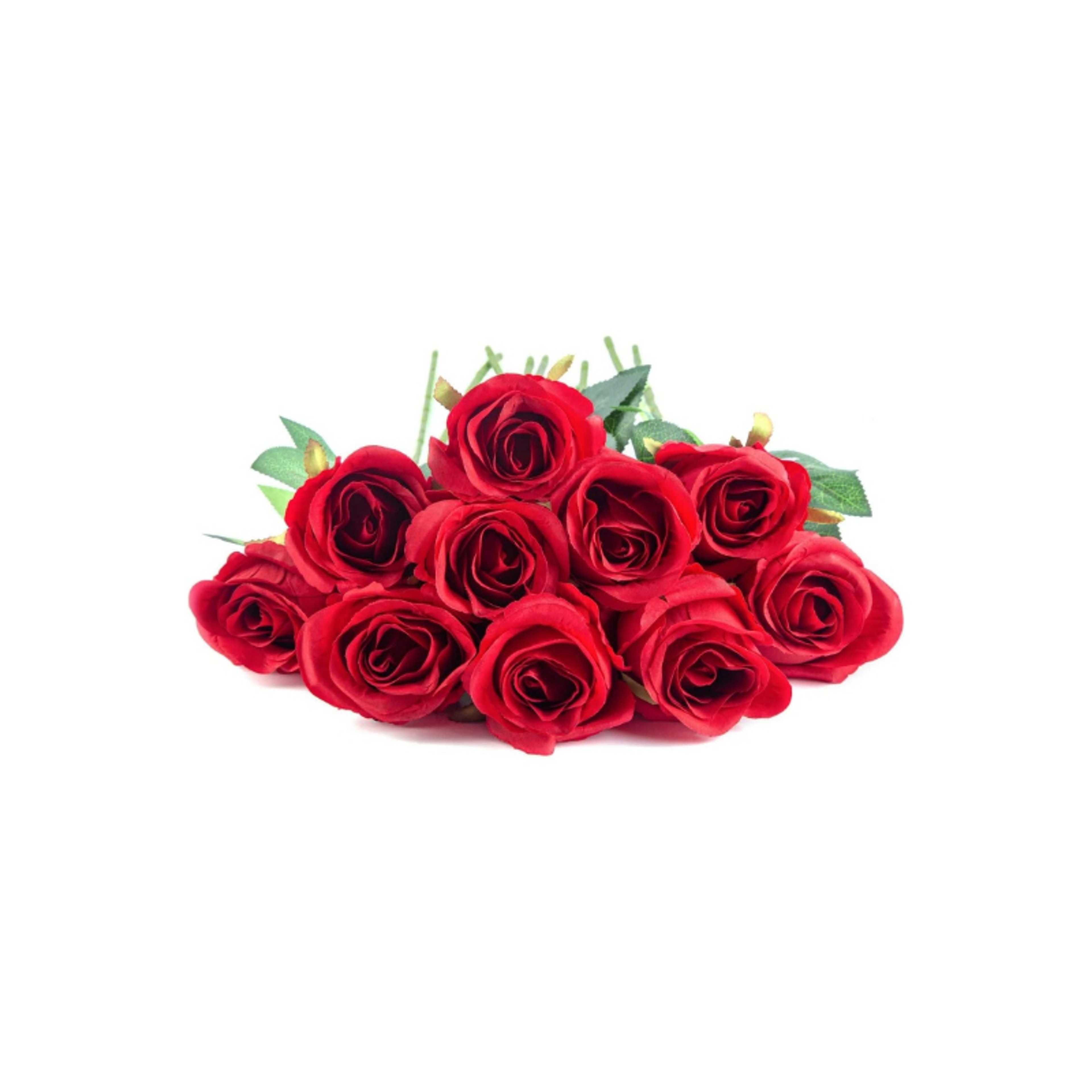 8Pcs Red Roses Artificial Flowers 41cm for Home Kitchen Bedroom & Wedding - Product Main Image