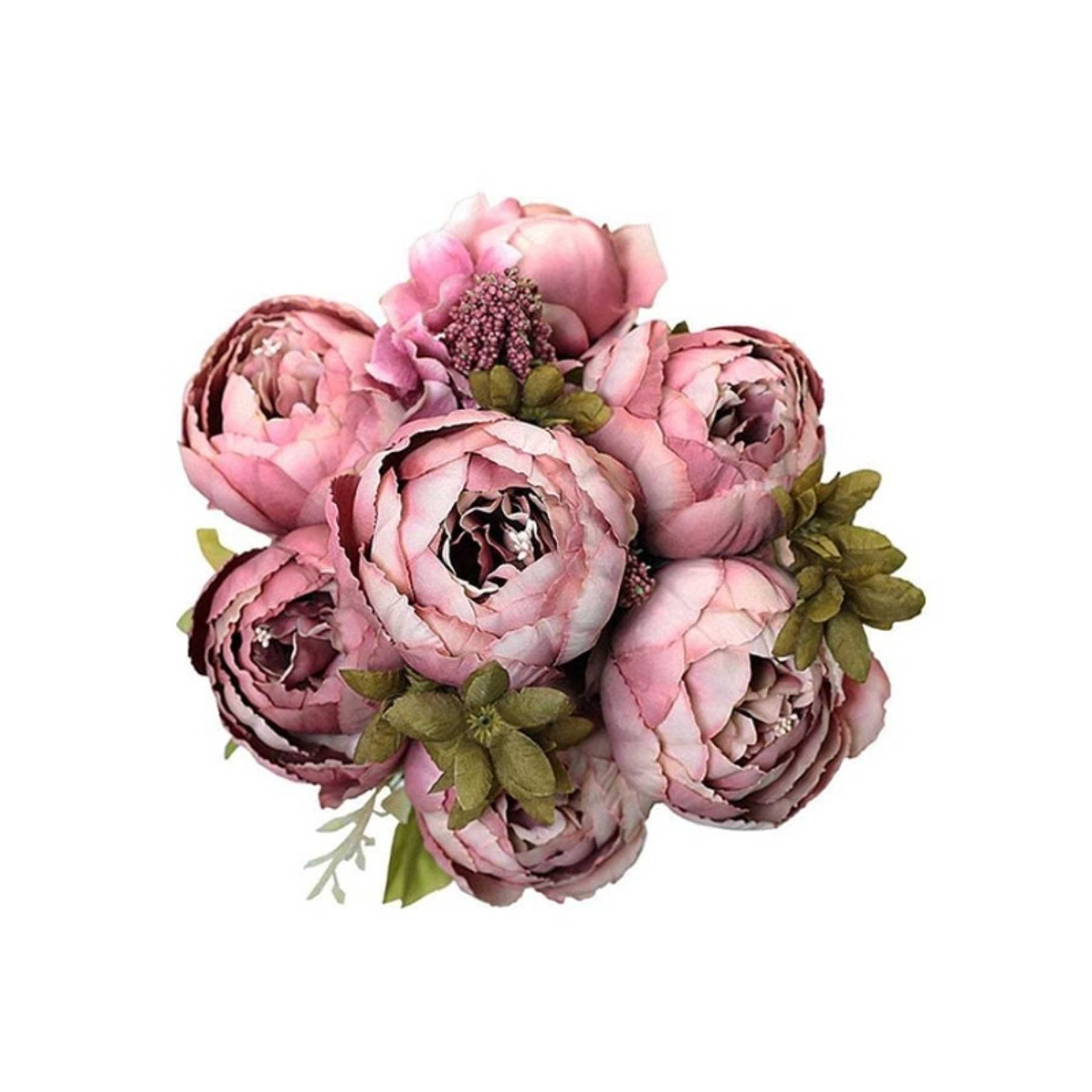 1 Bunch Mauve Super Soft Artificial Peonies 40cm Bouquet 9Stems 9Flower Heads for Home Kitchen Bedroom & Wedding - Product Main Image