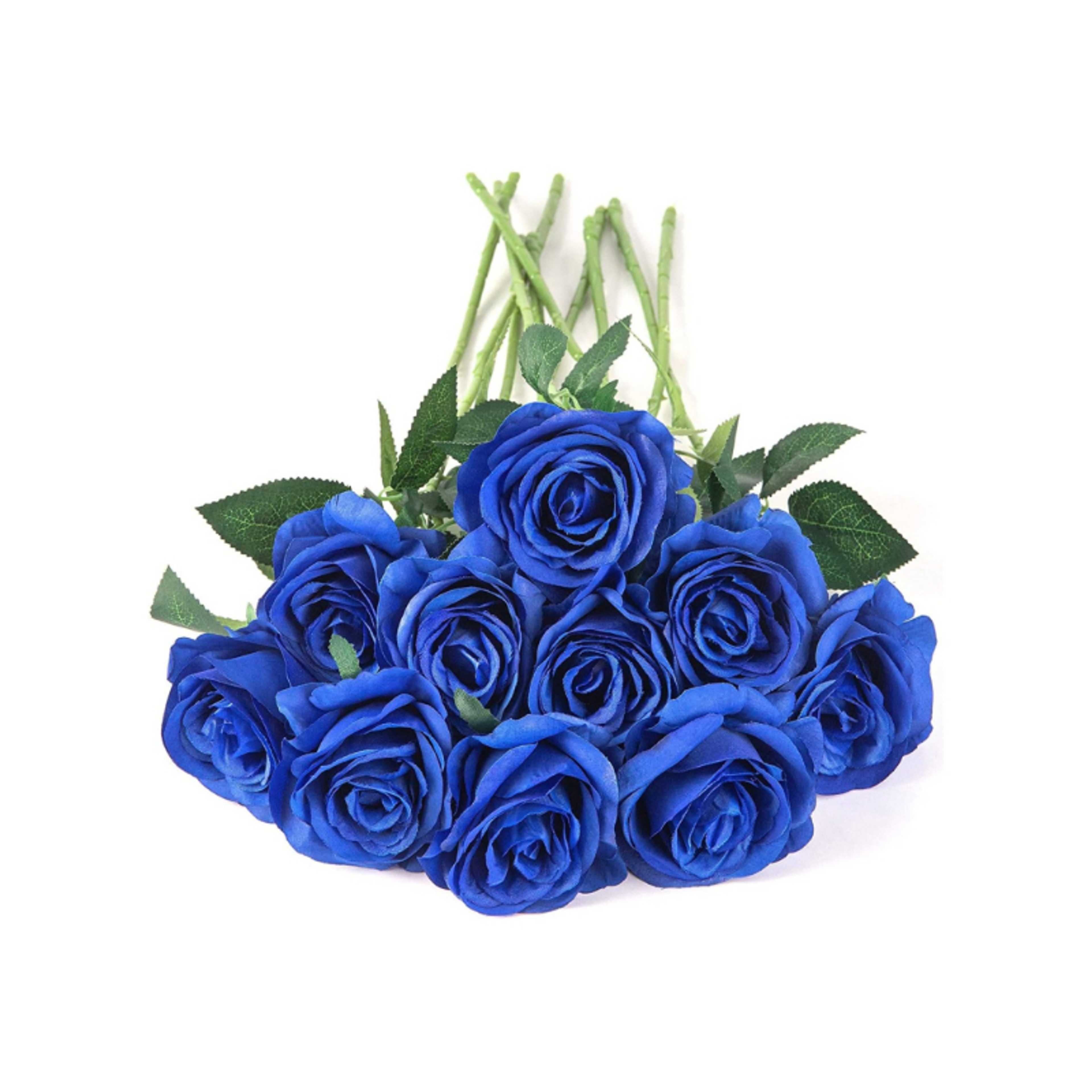 10Pcs Blue Roses Artificial Flowers 41cm for Home Kitchen Bedroom & Wedding - Product Main Image