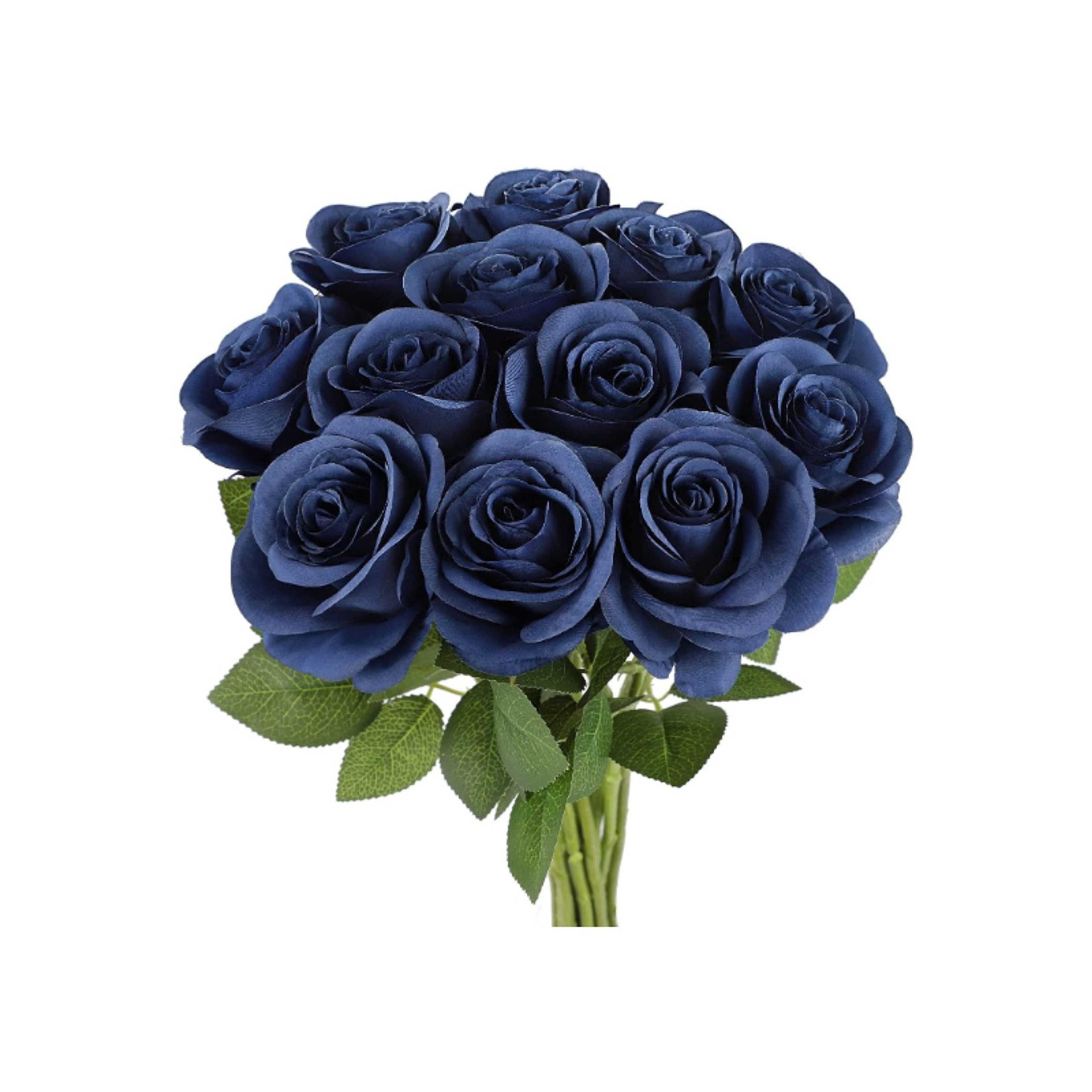 8Pcs Dark Blue Roses Artificial Flowers 41cm for Home Kitchen Bedroom & Wedding - Product Main Image