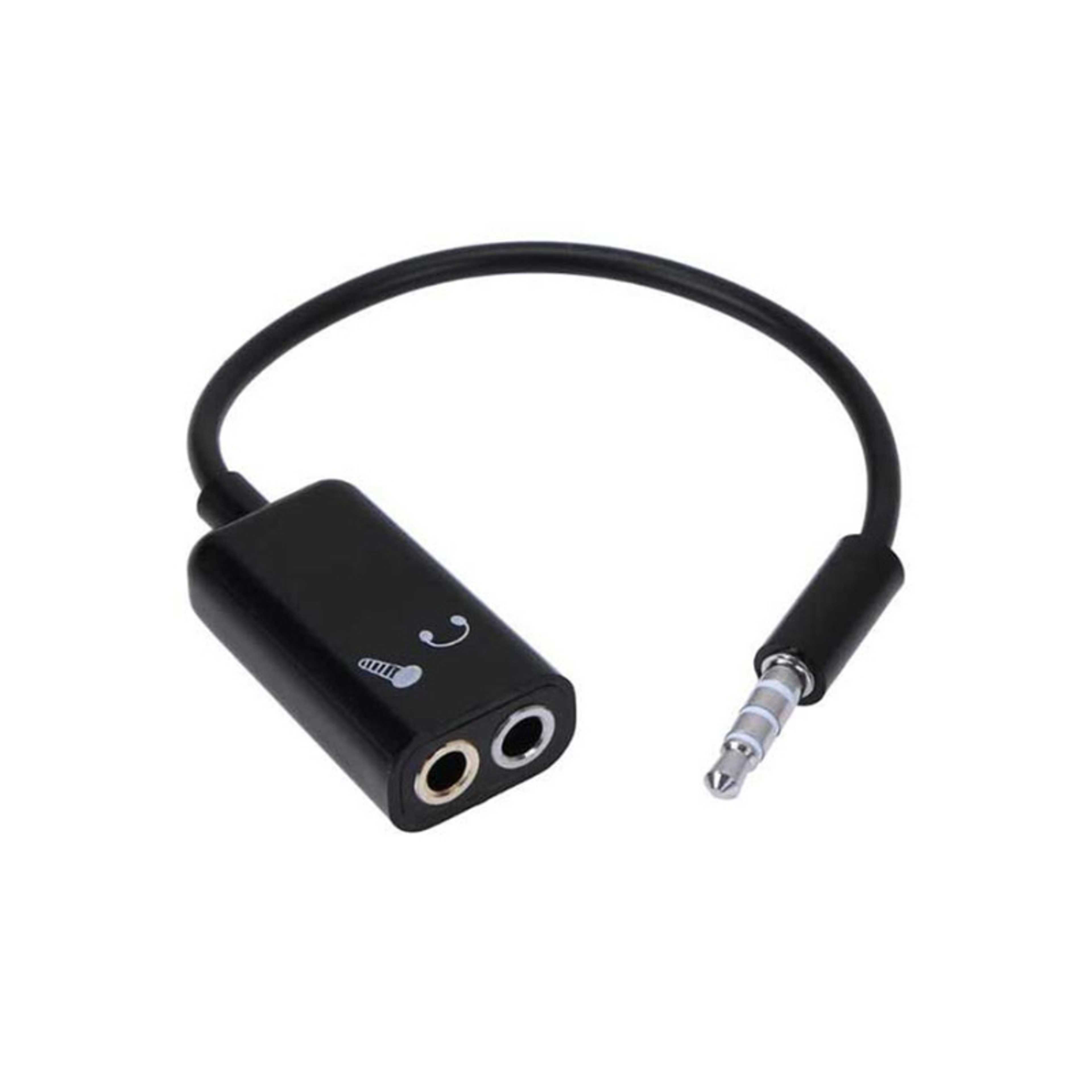 Male To 2 Female Headphone Audio Mic Cable Splitter Black - Product Main Image