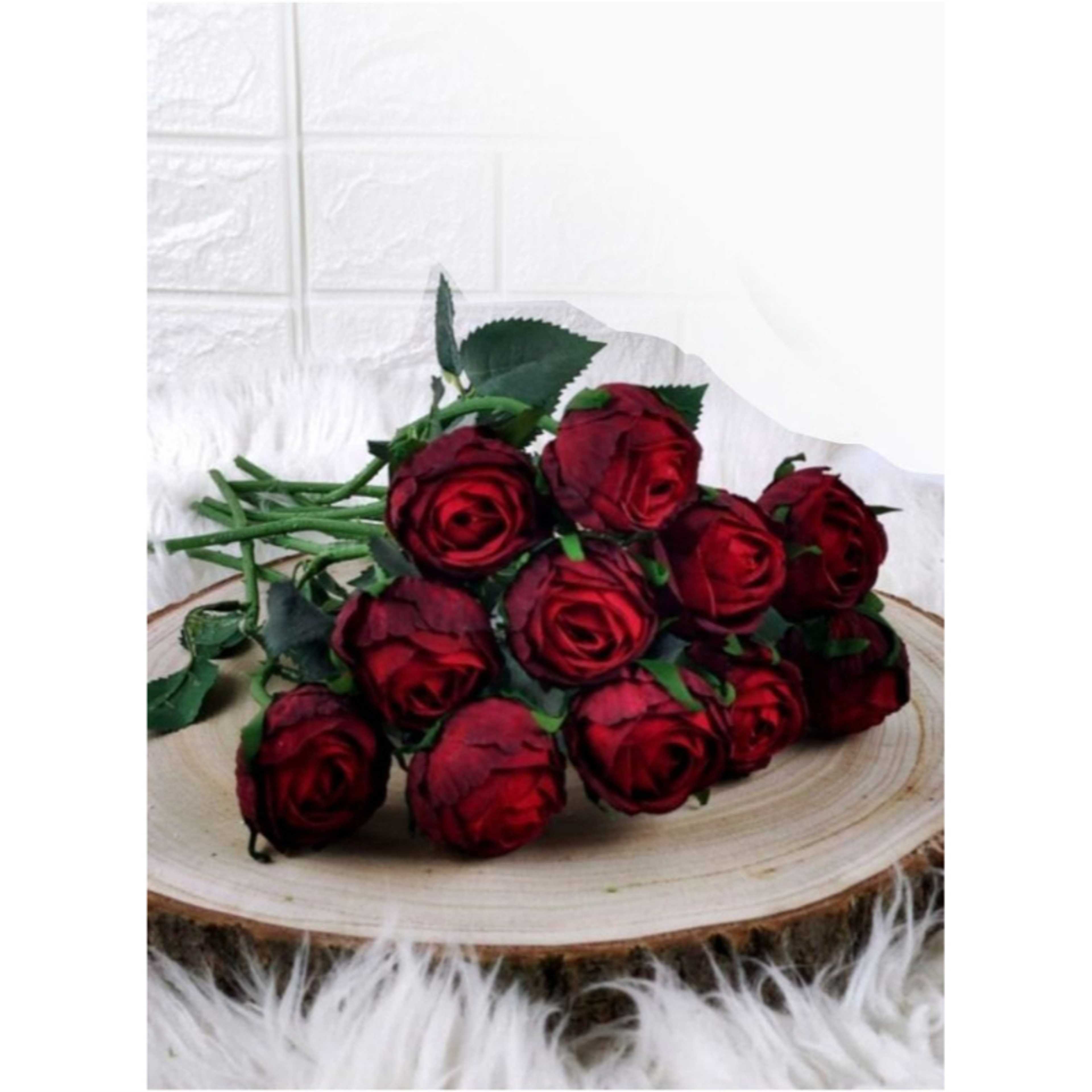 Artificial Mini Peony Flower Bouquet of 11 Red Flowers for Home Kitchen Bedroom & Wedding Gift - Product Main Image