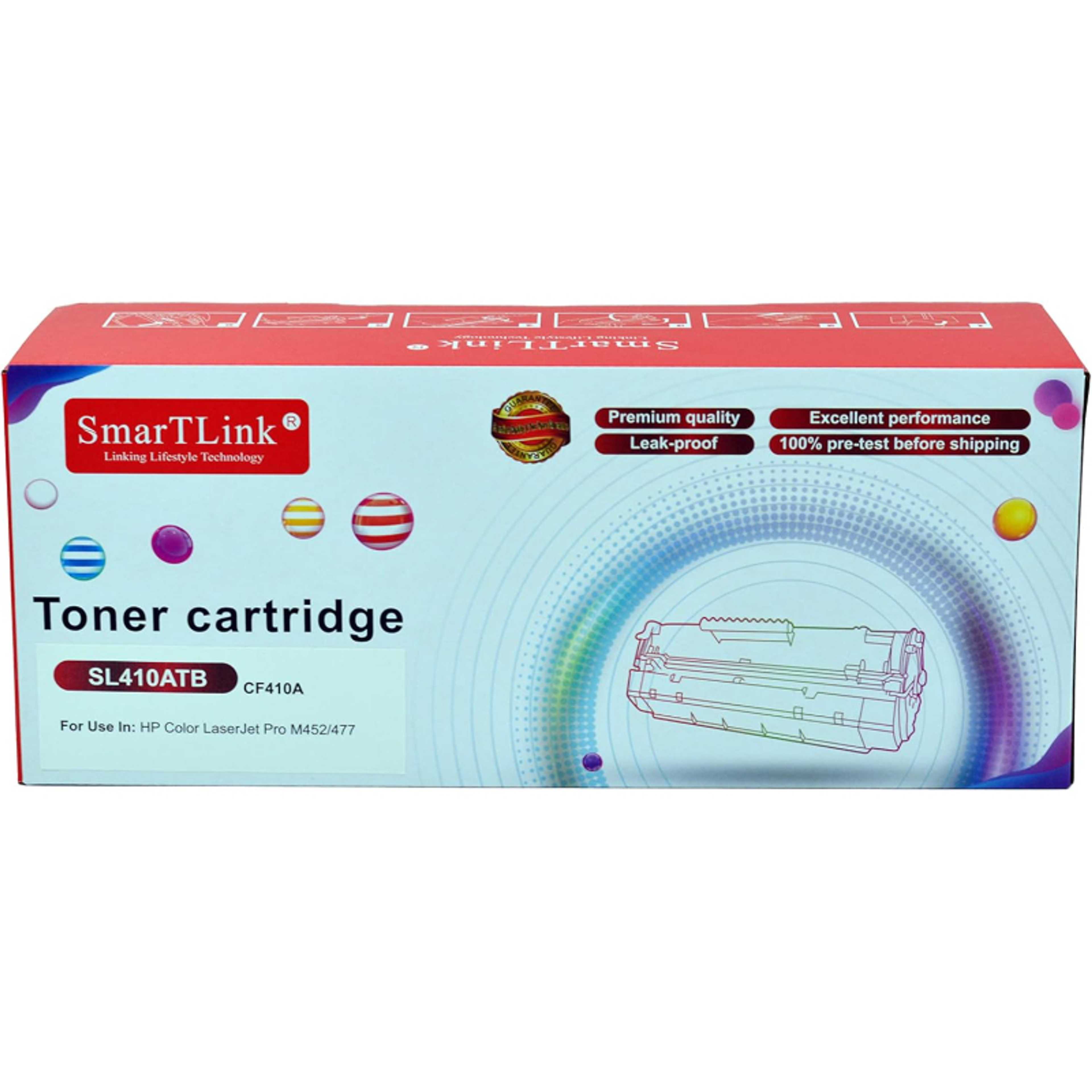 SMARTLINK 410A CF410A BLACK COMPATIBLE PREMIUM QUALITY TONER CARTRIDGE CF410A Used for HP Color LASER JET PRO M452/477 - Product Main Image