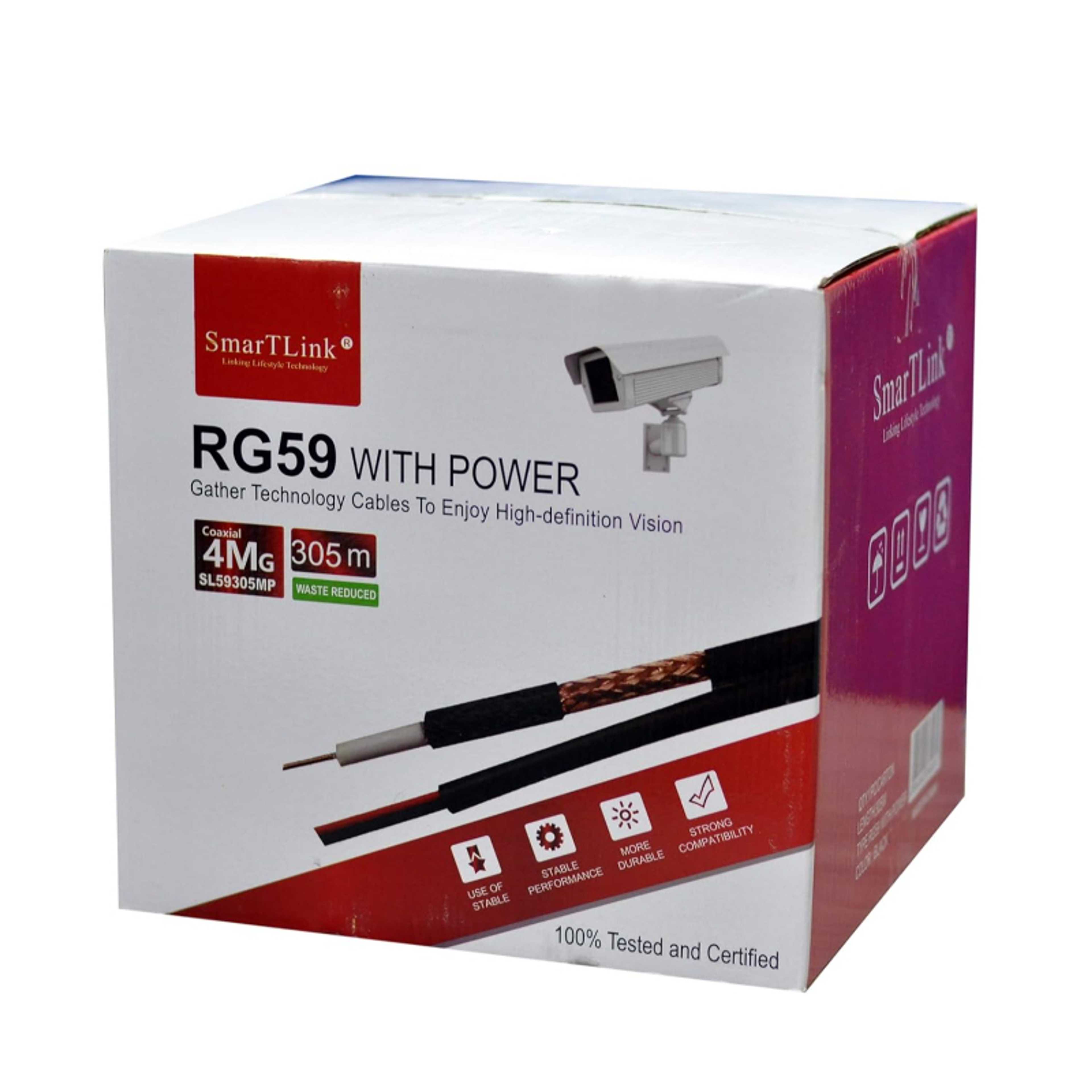 SMARTLINK HIGH QUALITY 305M RG59 WITH POWER Coaxial Cable for CCTV Camera - Product Main Image