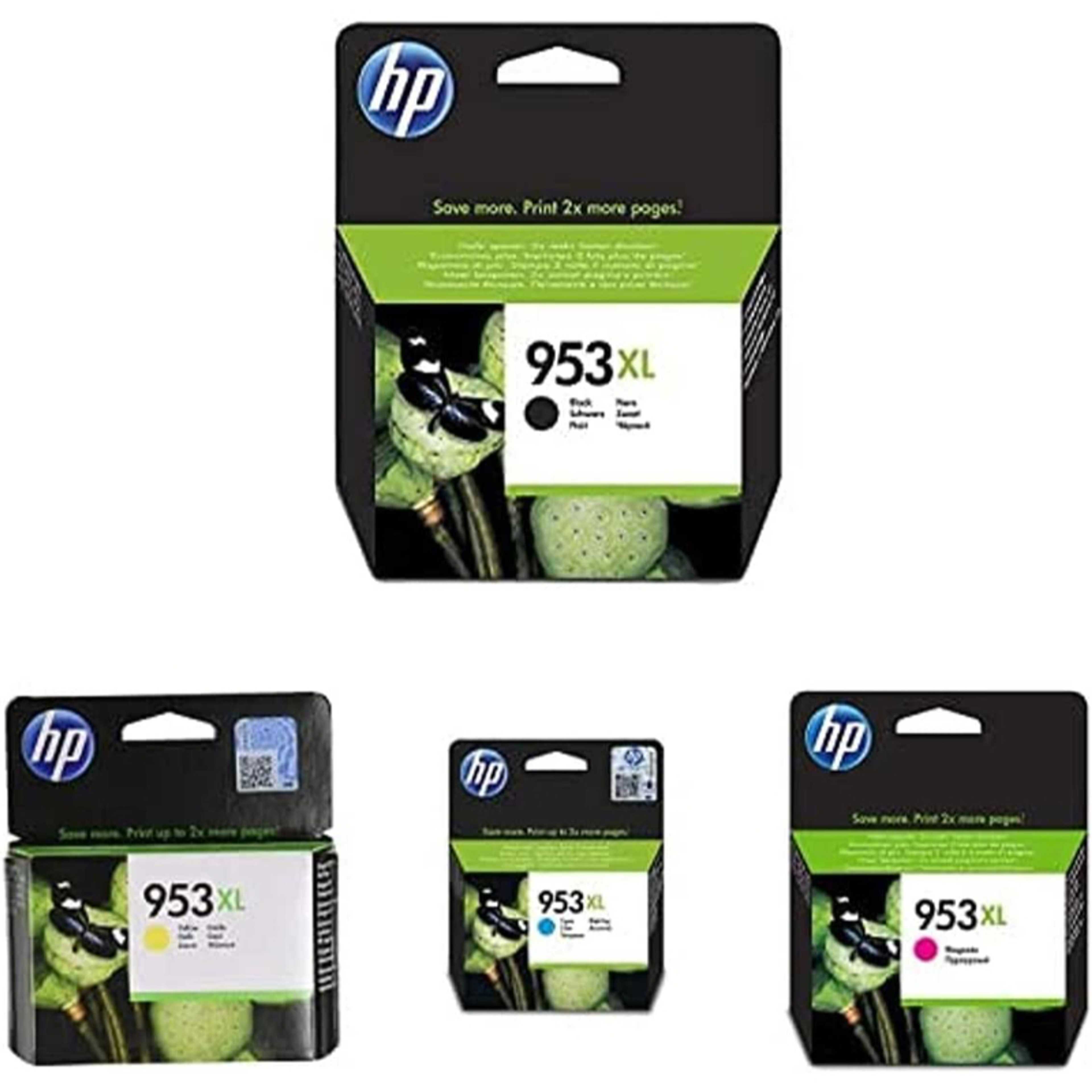 HP F6U16AE, F6U17AE, F6U18AE, L0S70AE 953XL High Yield Original Ink Cartridges, Black/Cyan/Magenta/Yellow, Bundle, Pack of 4 - Product Main Image